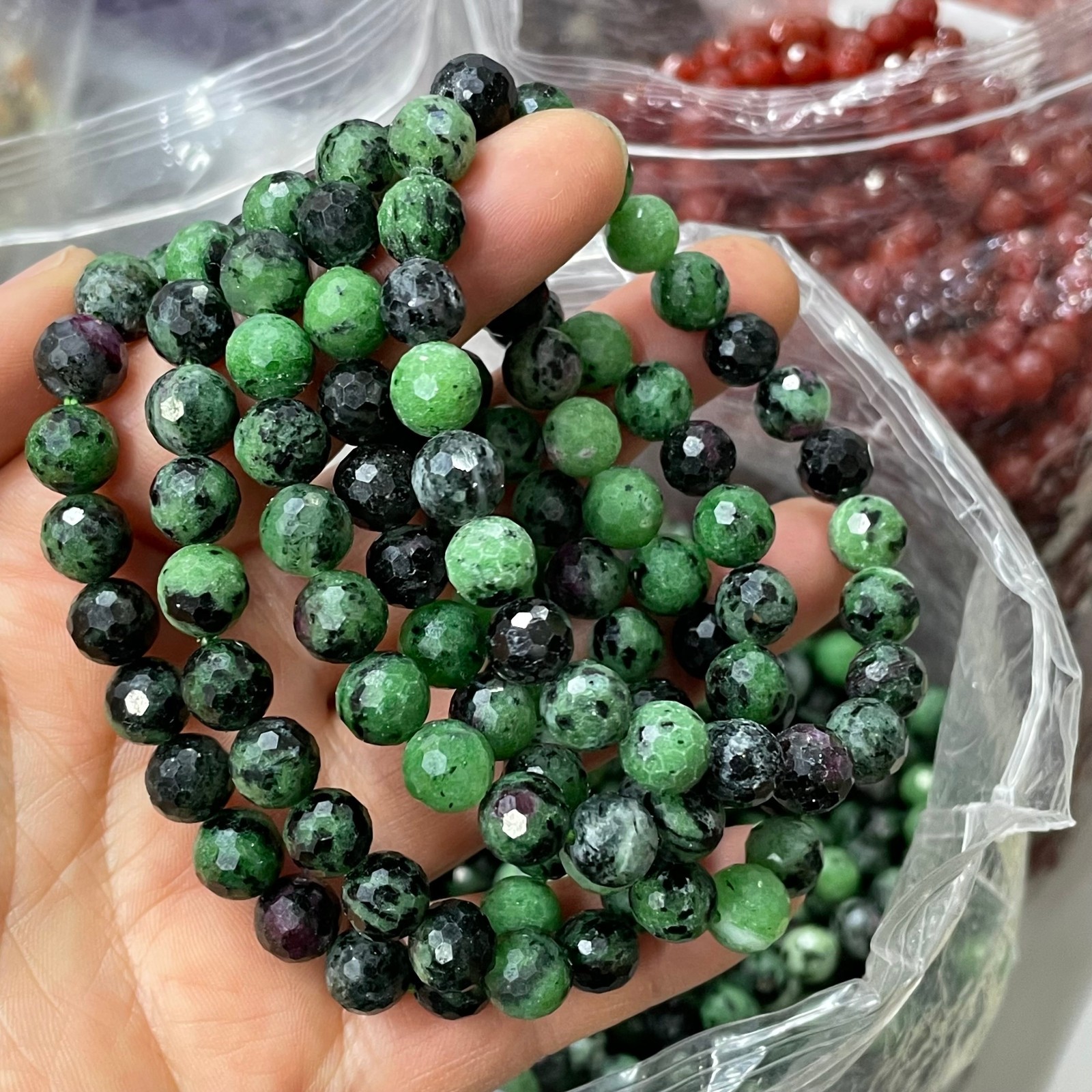 8mm 5pcs Natural Ruby Zoisite Smooth Round Ball Gemstone Beads