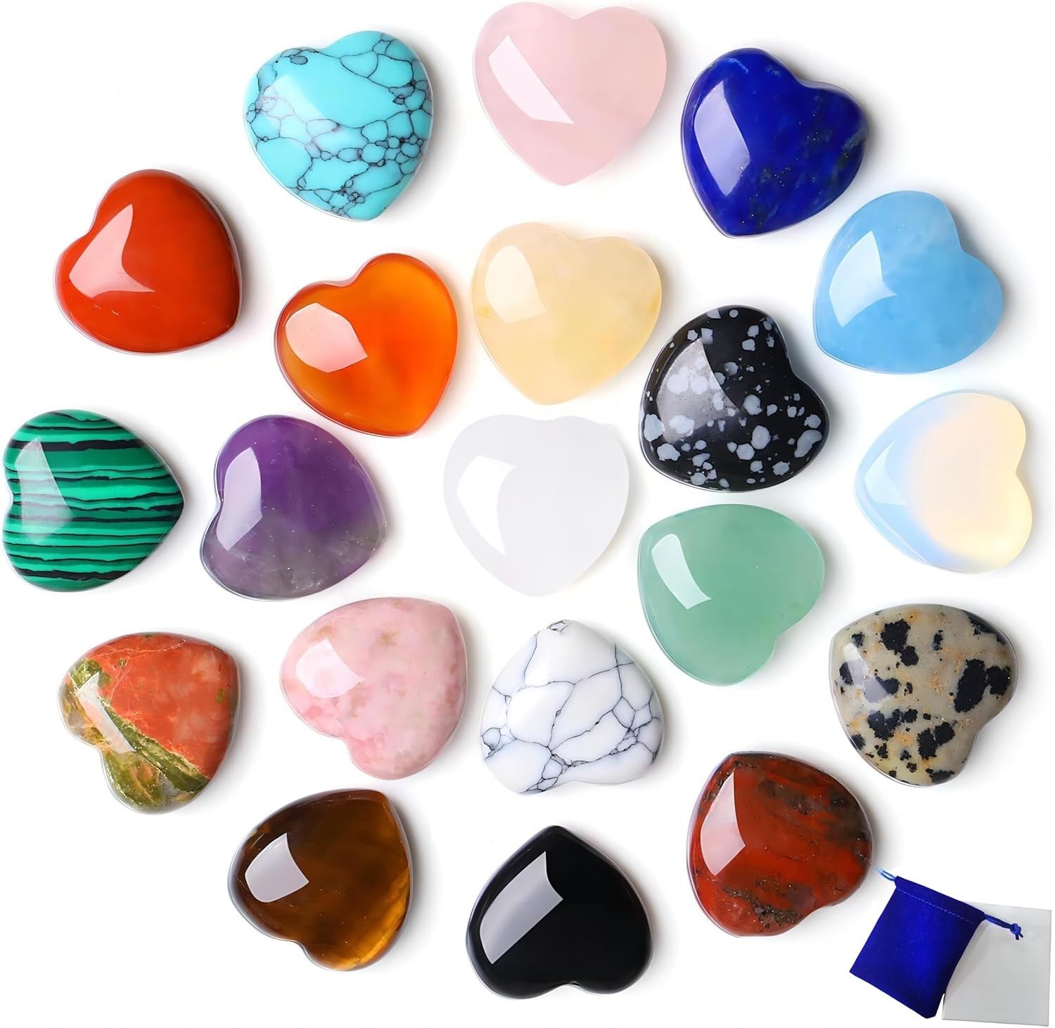 20PCS Natural Crystals and Healing Stones Set – Polished Heart Gemstones