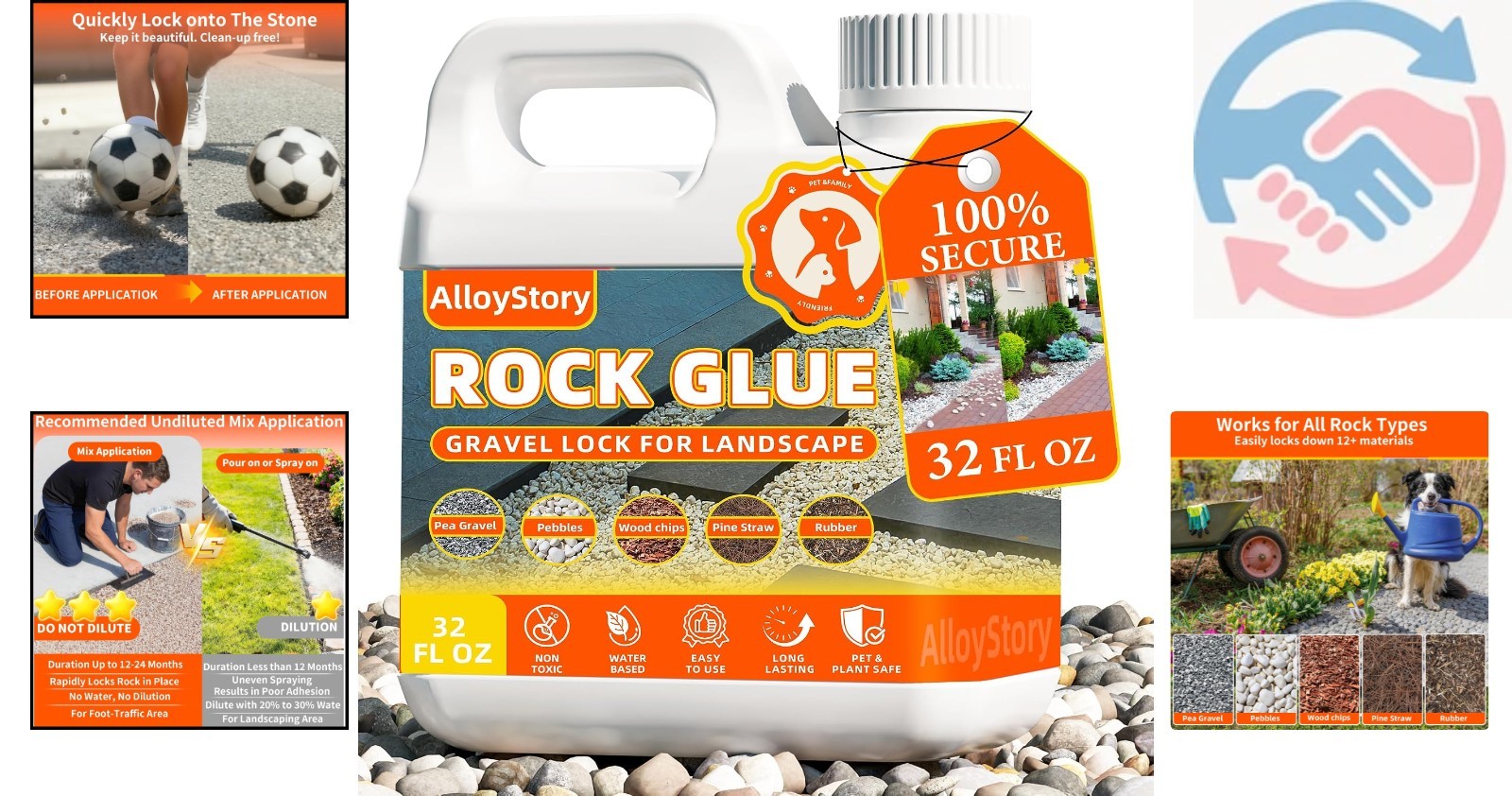 32 Oz Non-Toxic Landscaping Rock Glue – Fast-Drying Stone Adhesive & Stabilizer