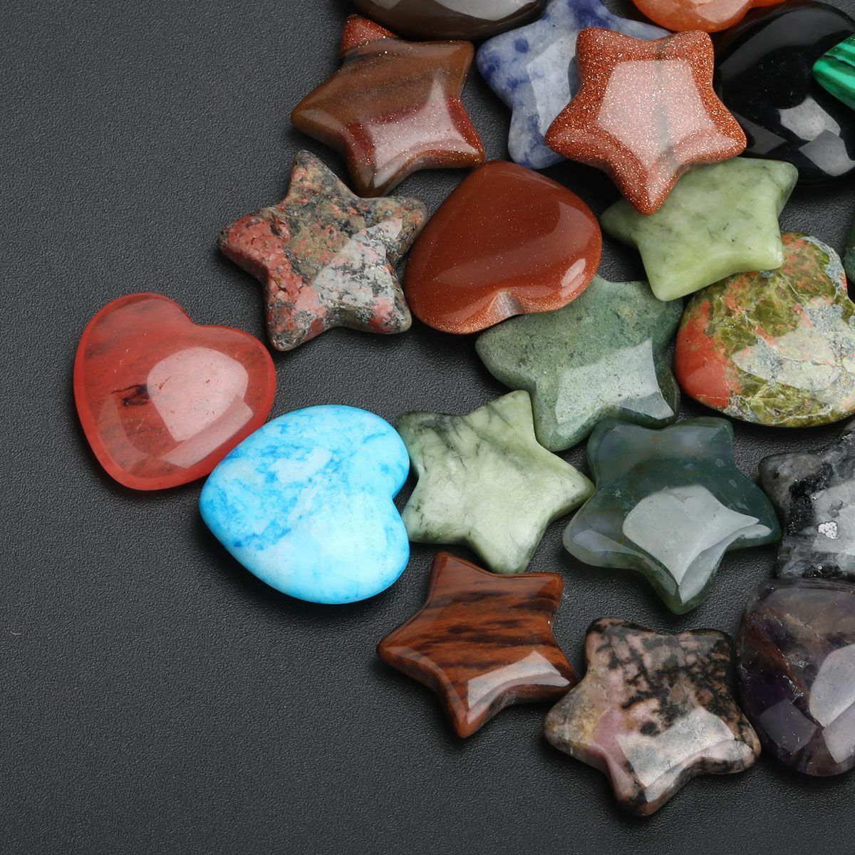 10-30pc Natural Stone Reiki Healing Crystal Star Heart Home Decorate Mixed color