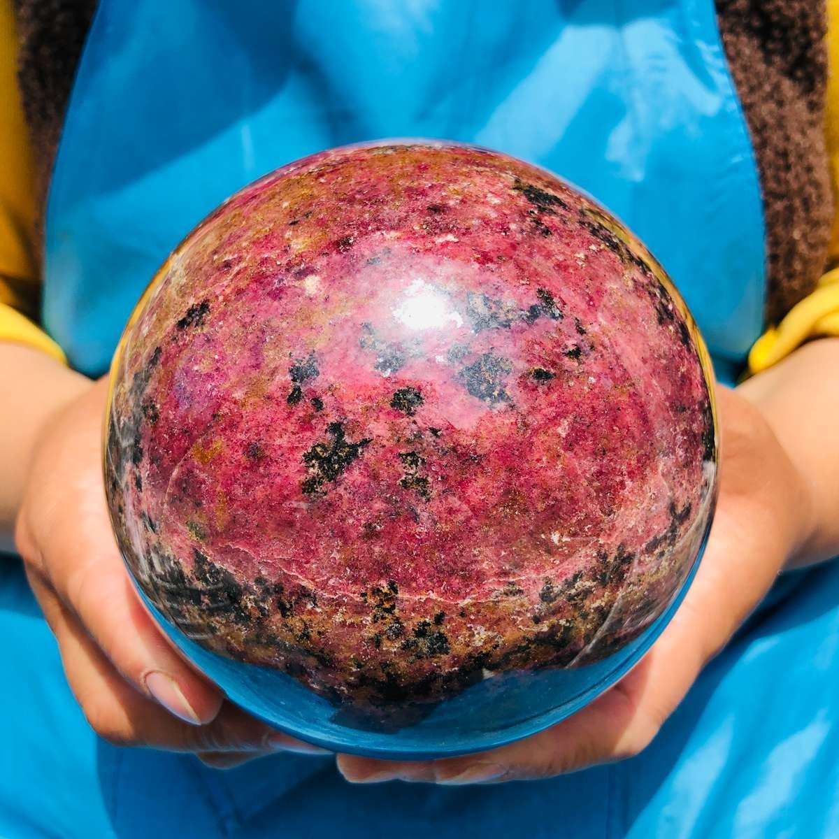 6.24 LB Natural Rhodonite Crystal Sphere Pink Black Healing Gem Stone 4773