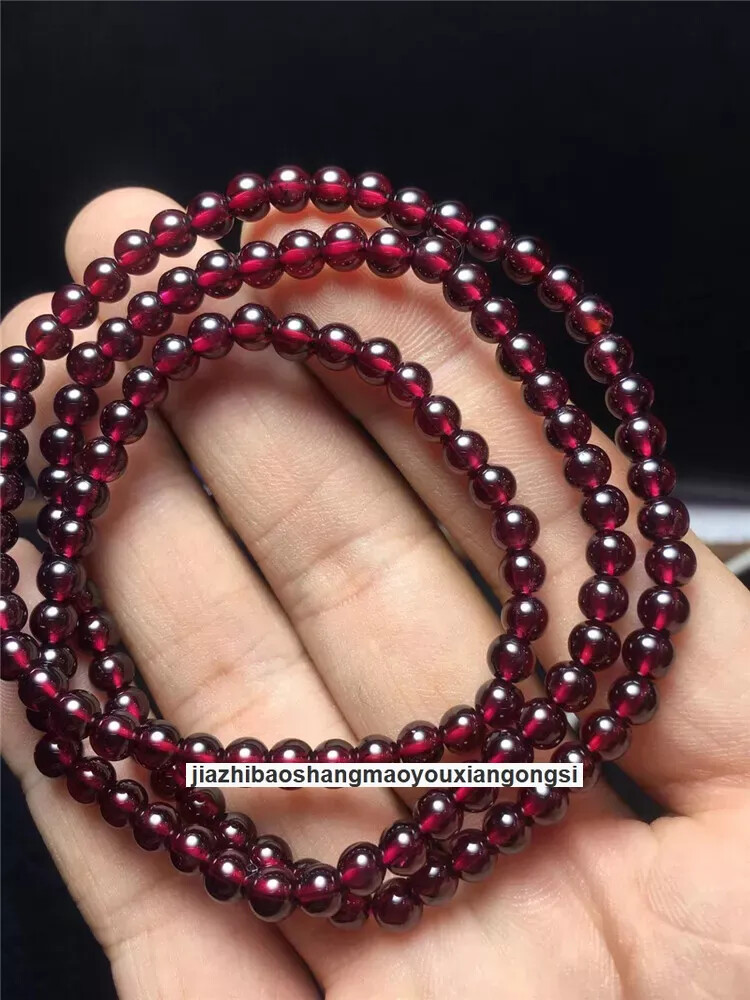 3.5mm 3 Row Natural Wine Red Garnet Quartz Crystal Round Beads Bracelet