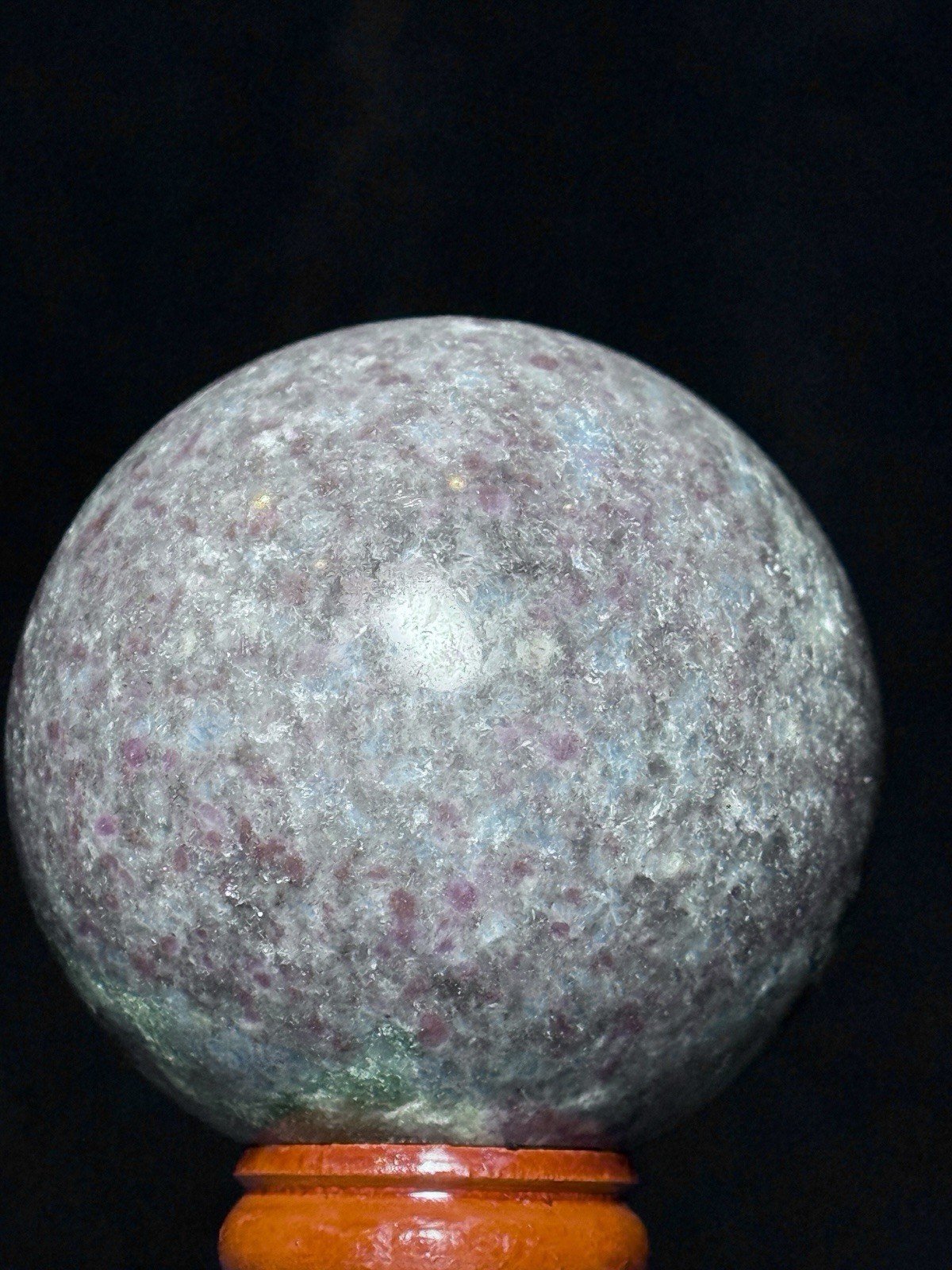 RUBY KYANITE SPHERE – 61mm Mineral FUCHSITE UV Fluorescent Blue Crystal Orb