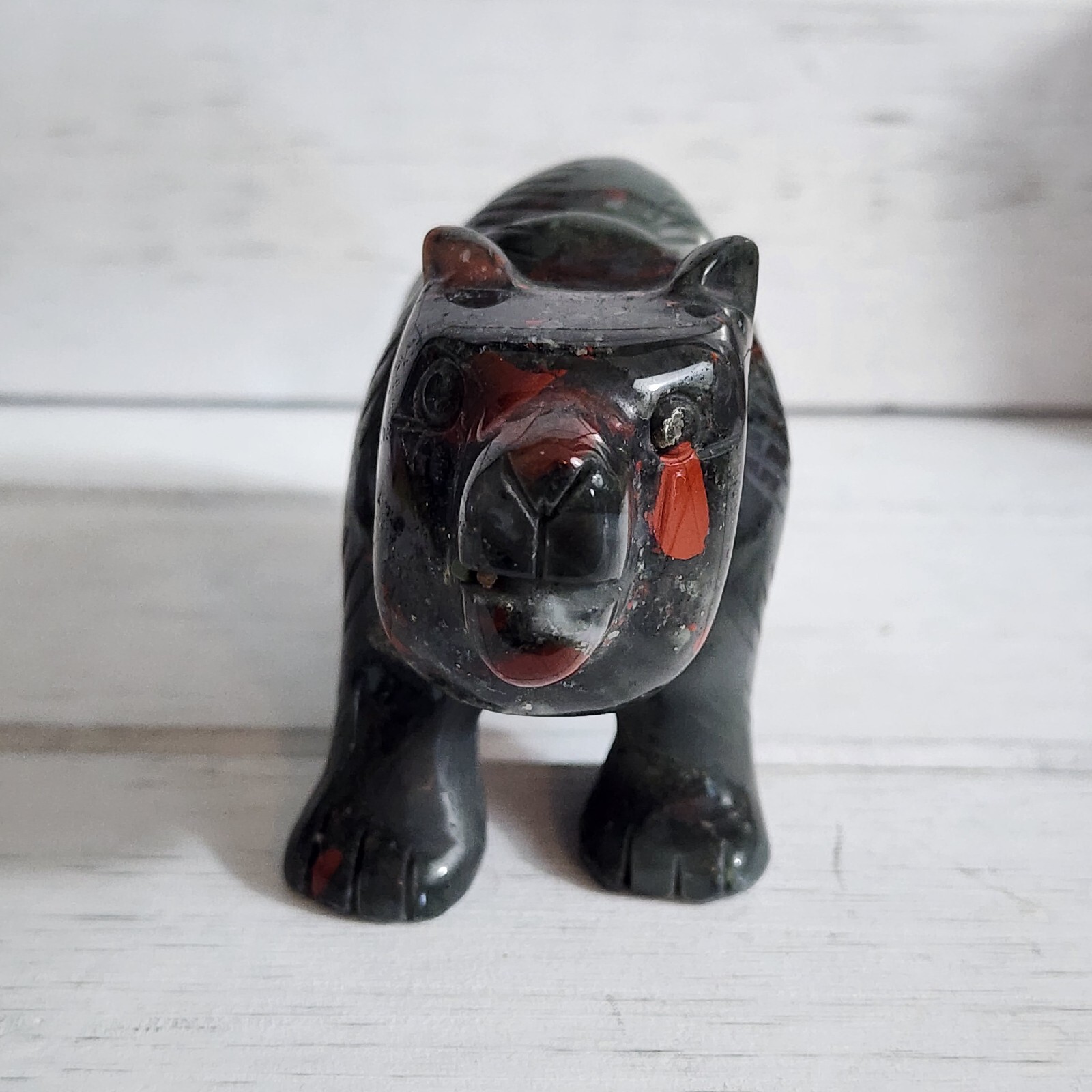 KCGS African Blood Stone Bear Crystal Quartz Carved Statue Healing MADAGASCAR