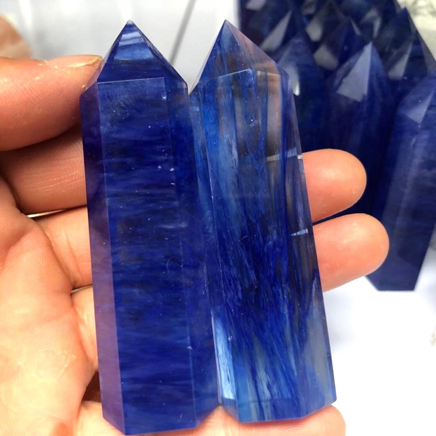 3 ~ 4 inch Blue Smelting Quartz Point Obelisk Gemstone Crystal Tower Decoration