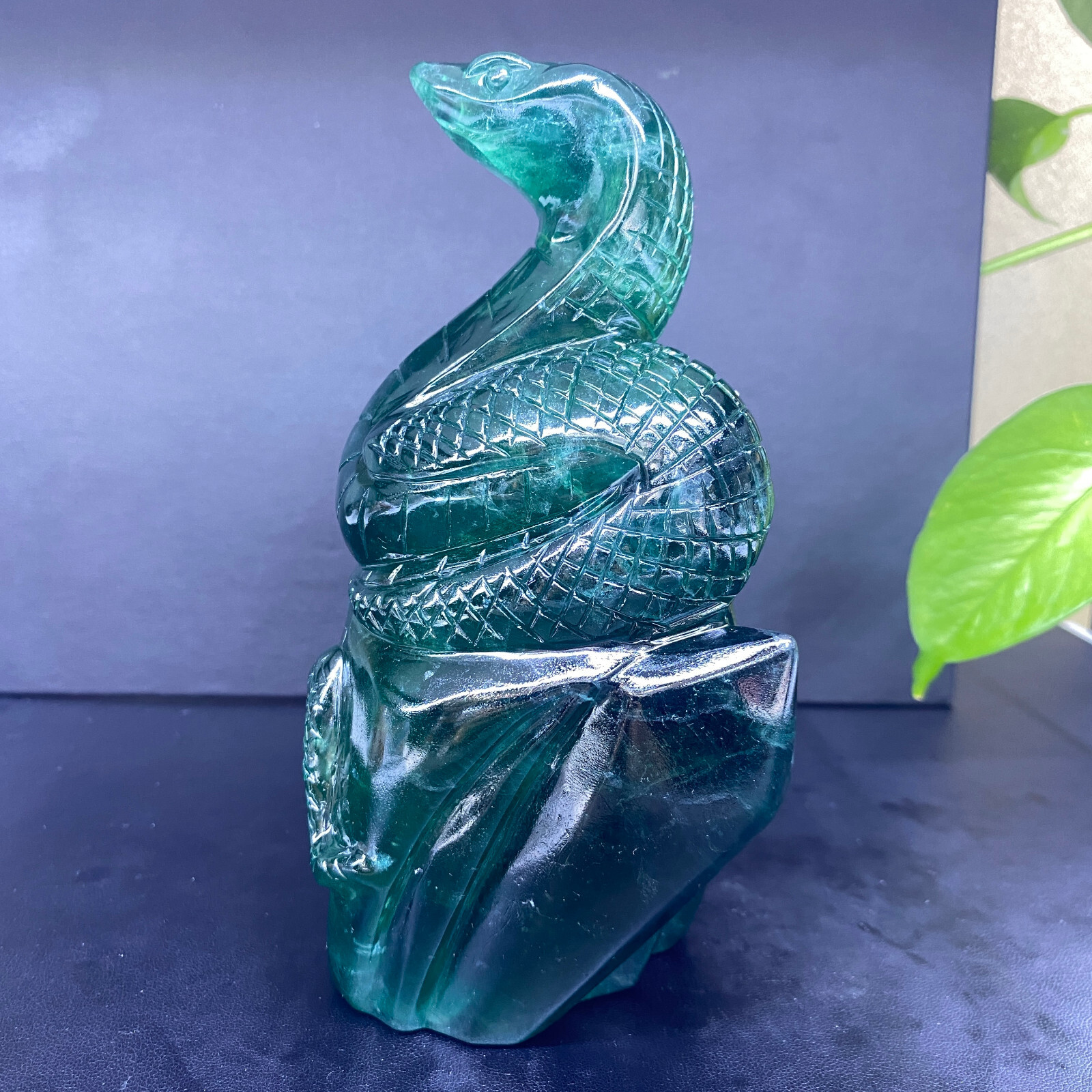 1pc Natural fluorite Quartz Carved Snake Skull Crystal Reiki Healing Gem Decor