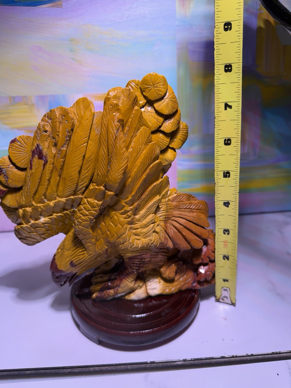 Carved stone Eagle Bird Figurine Sculpture on Base, Approx 6in W x 8in T