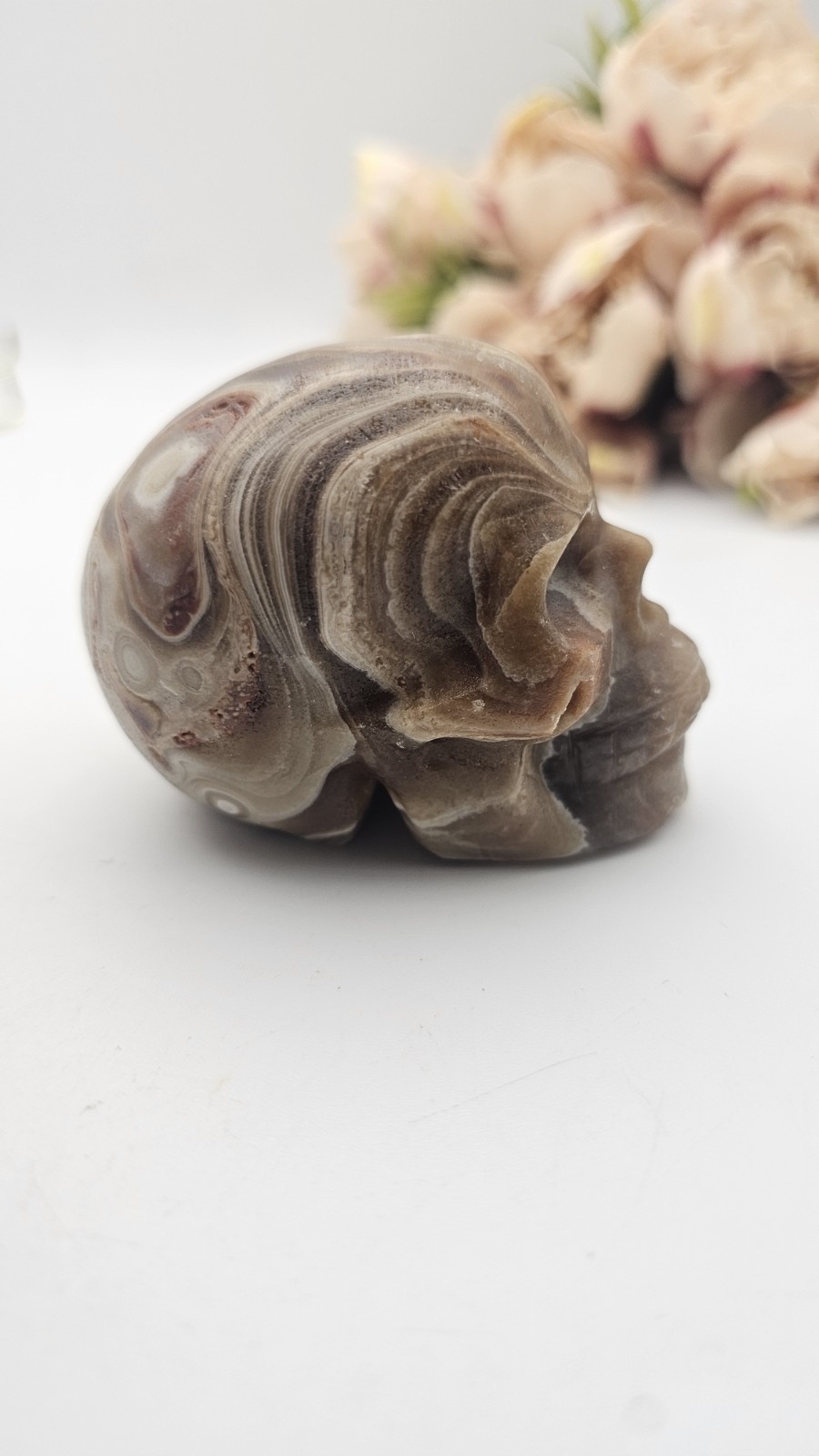 Chocolate Calcite crystal skull Carving 6.5cm 231g