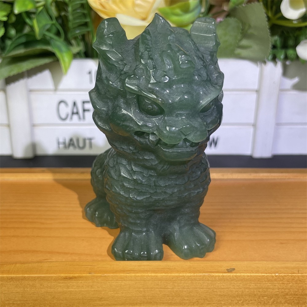0.8LB 3.7″Natural Green Aventurine Qilin Hand Carved Crystal Mineral Figurine