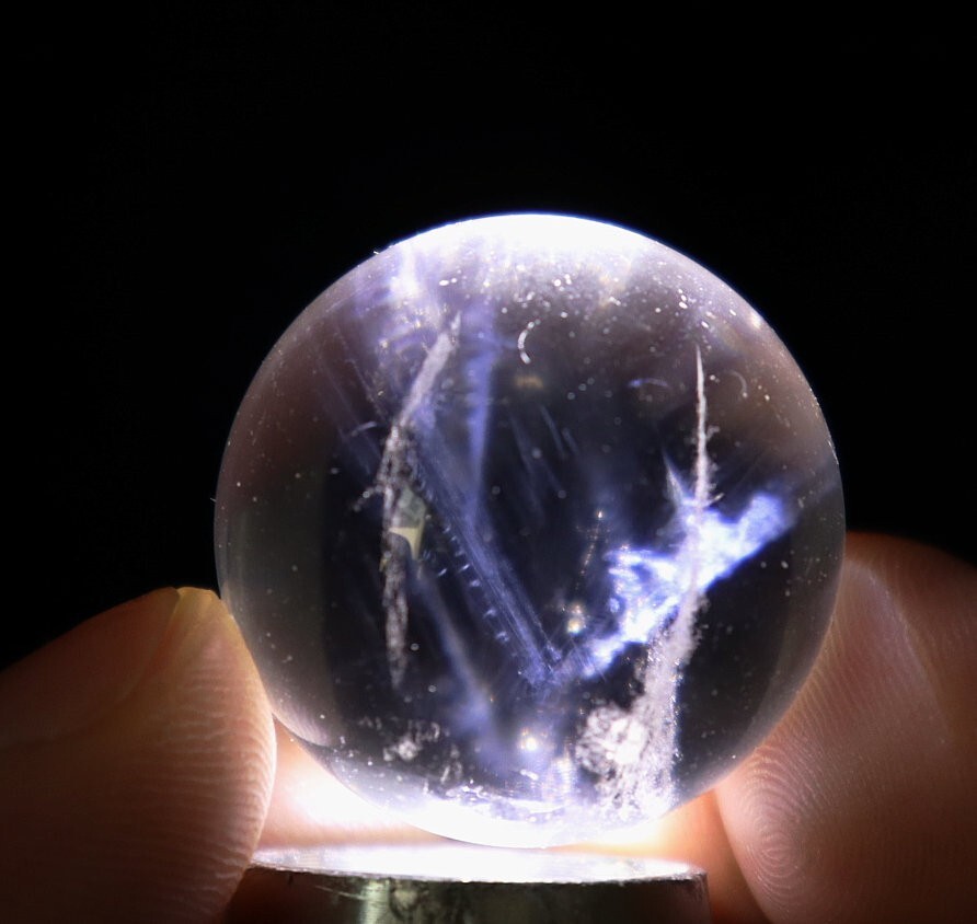 26mm Natural Blue Angel Feathers Clear Quartz Crystal Stone Sphere Ball Healing