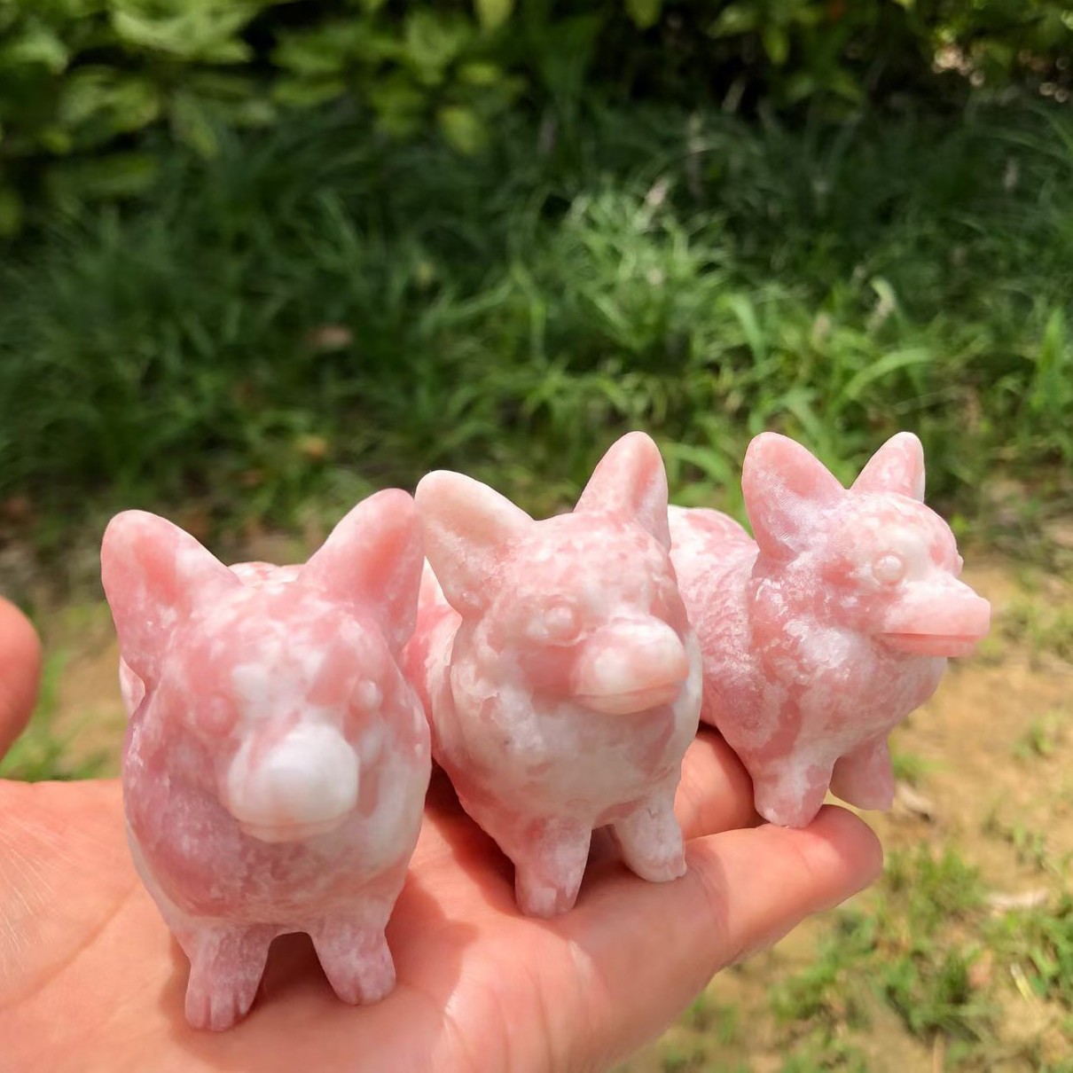 Natural Pink Opal Quartz Hand Caved dog Skull Crystal reiki Healing 1pc