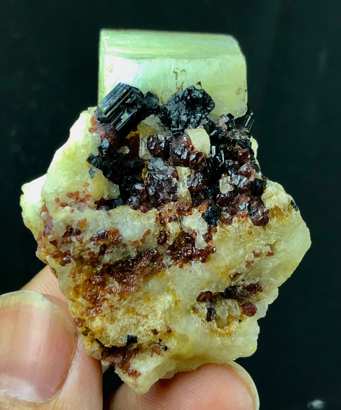 Red garnet with multiple combinations scrolls and feldspar cubic lovely 73grams