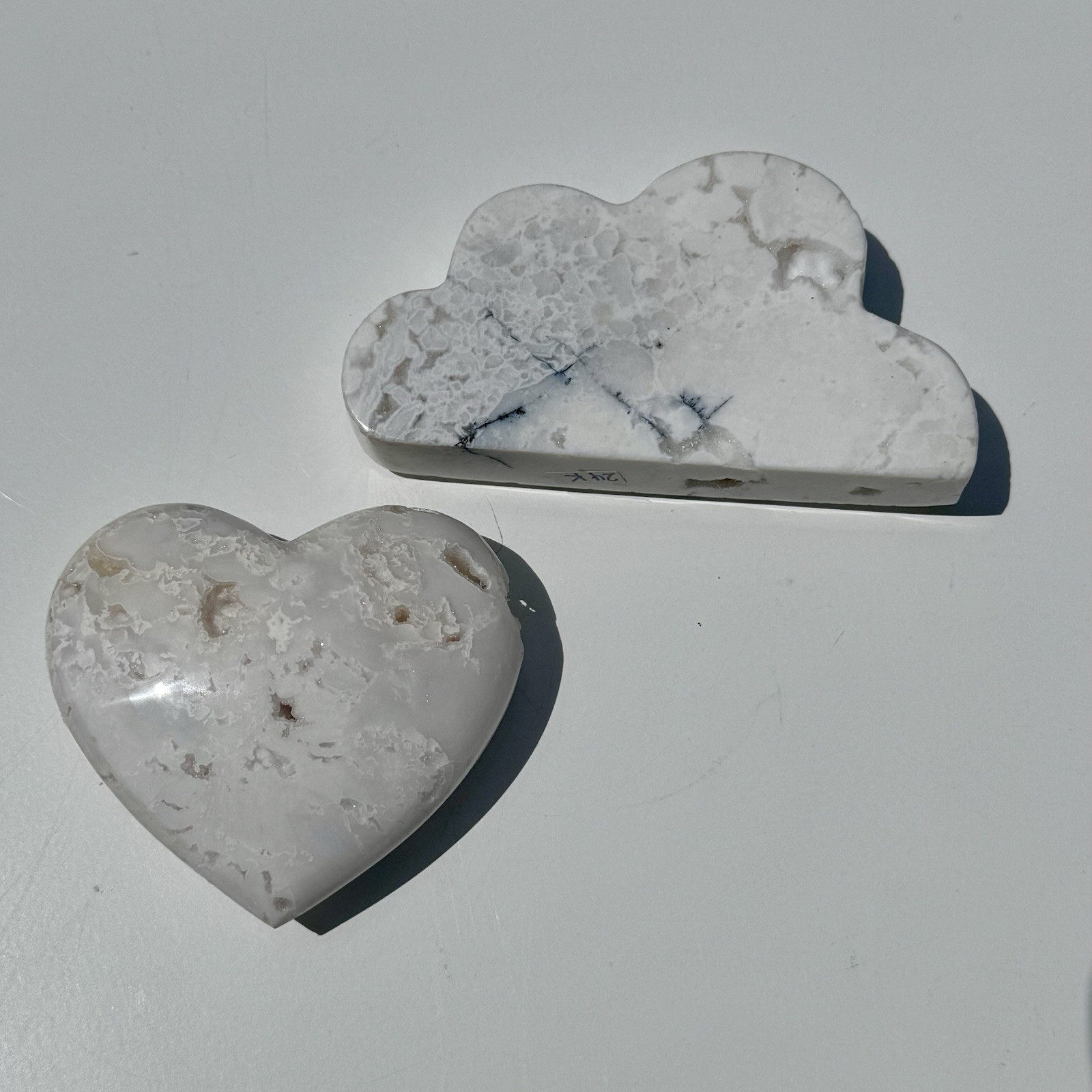 White Plume Agate Heart & Cloud Druzy Crystal Set | Healing Stone Bundle