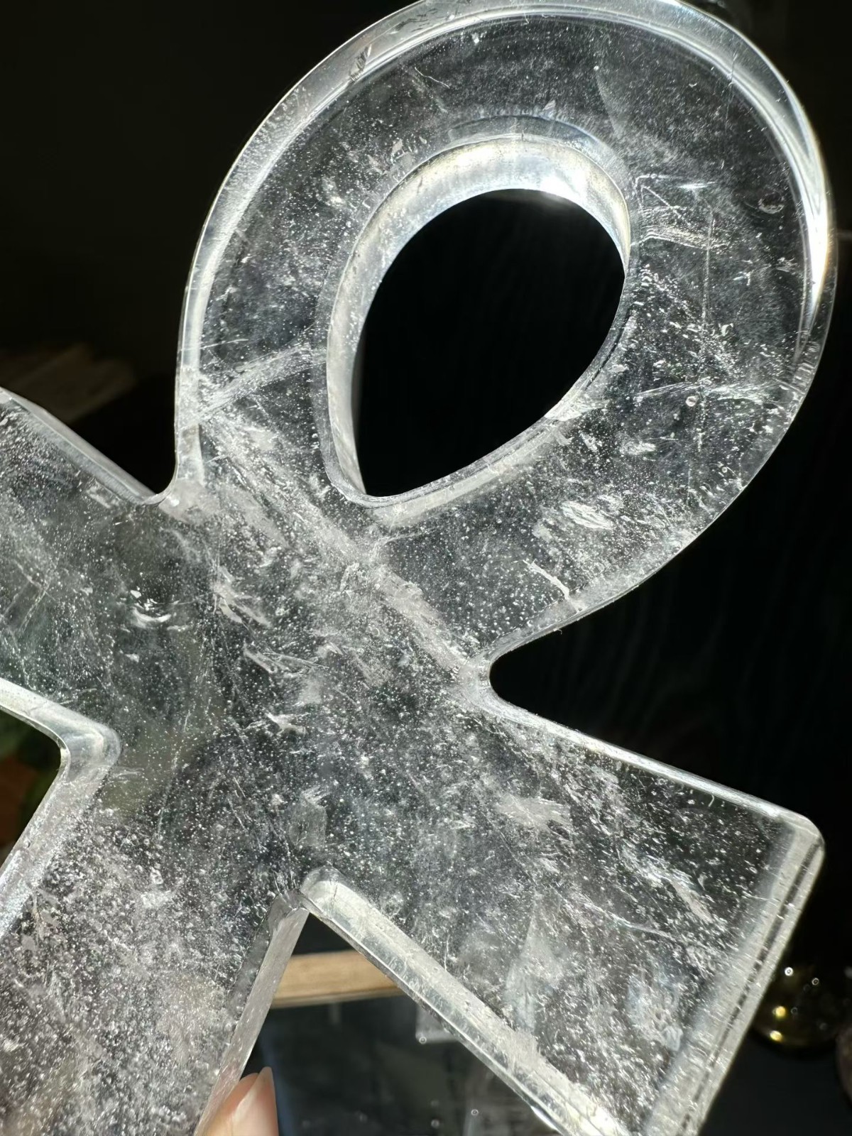 5.9″ Natural Clear Crystal Ankh Cross Carved quartz crystal Skull Reiki heal 1pc