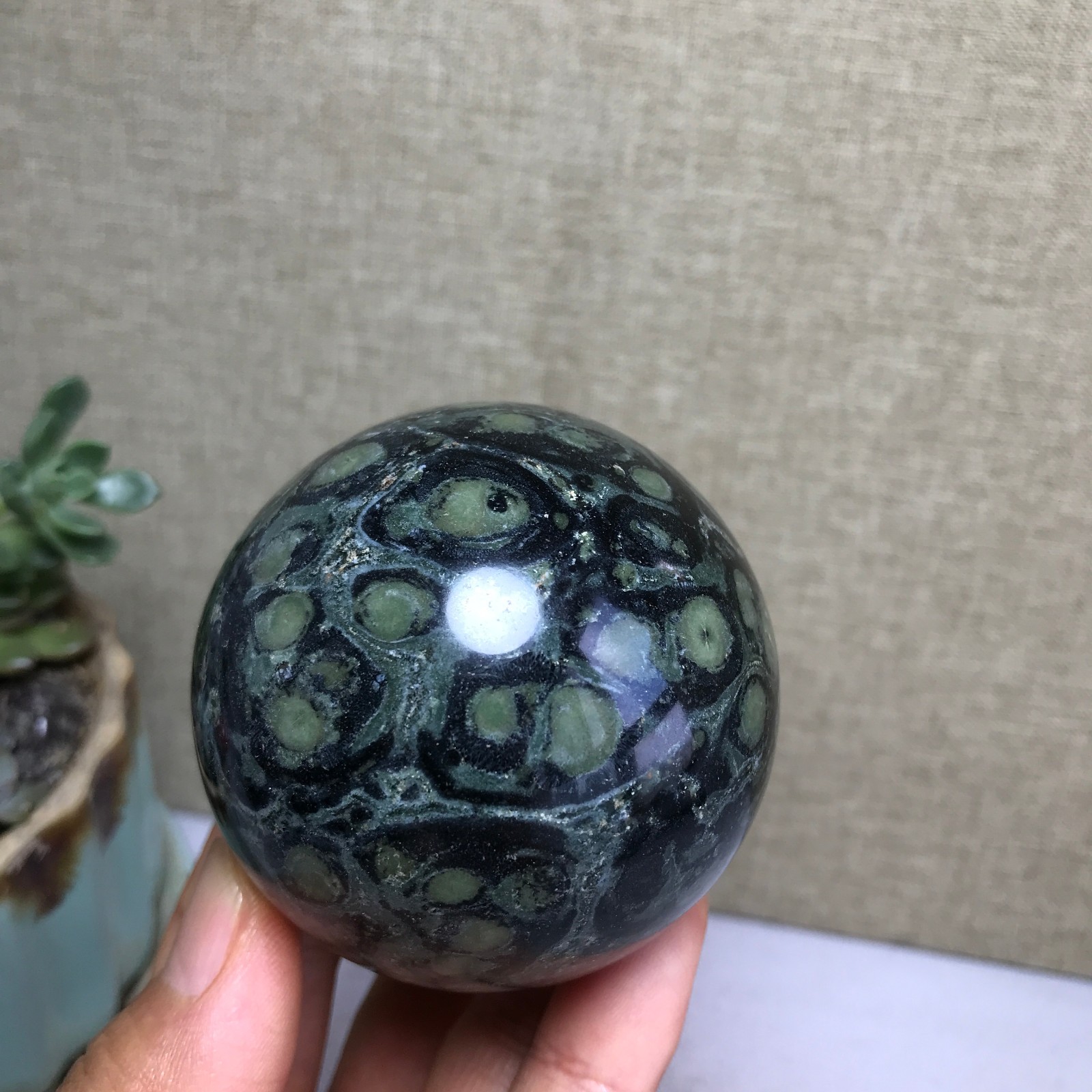 Top Natural Green Kambaba jasper quartz crystal sphere ball healing 286g A4810