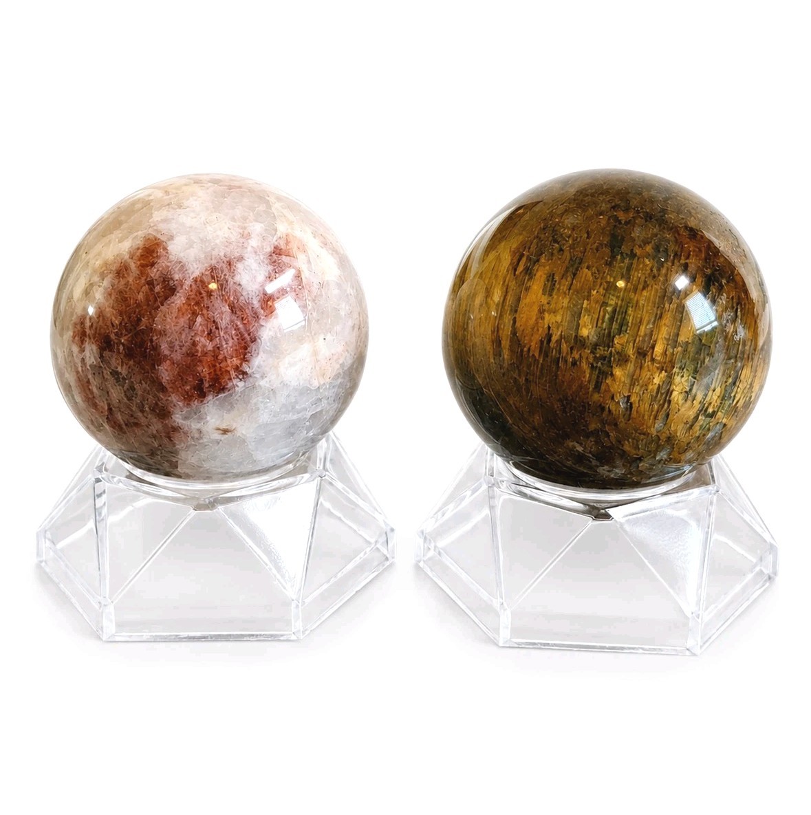 Lot Of 2 Small Natural Polished Sunstone & Pietersite Spheres – USA