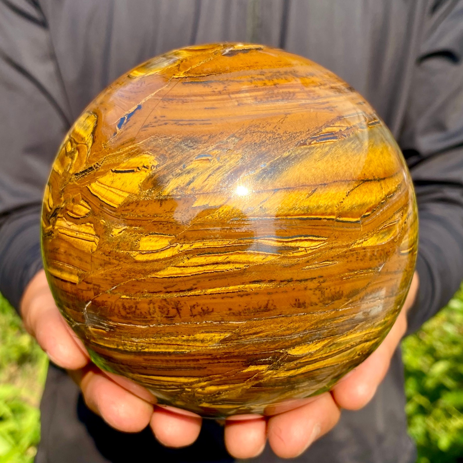 4.47LB Large Natural Tiger’s Eye Ball Quartz Crystal Sphere Gem Healing Décor
