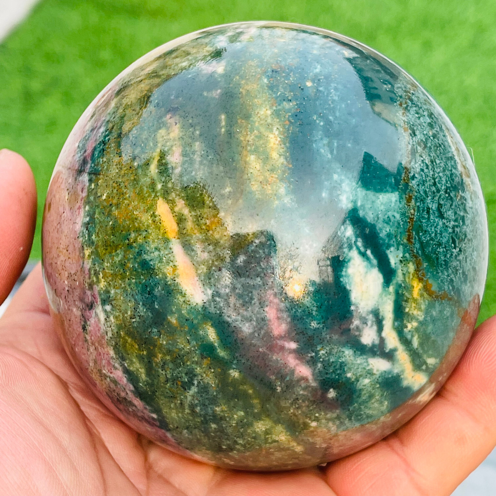 756g Rare Natural Colourful Ocean Jasper Quartz Crystal Sphere Ball Healing