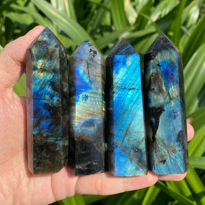 3-4 inches Real Labradorite Healing Crystal Wand Witch Tower Point Ornament Gift