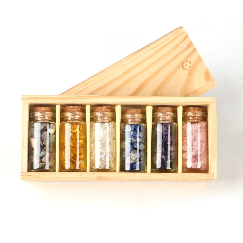 6 Mini Gemstone Bottles Crystal Tumbled Gem Wicca Stones Set for Home Decorate
