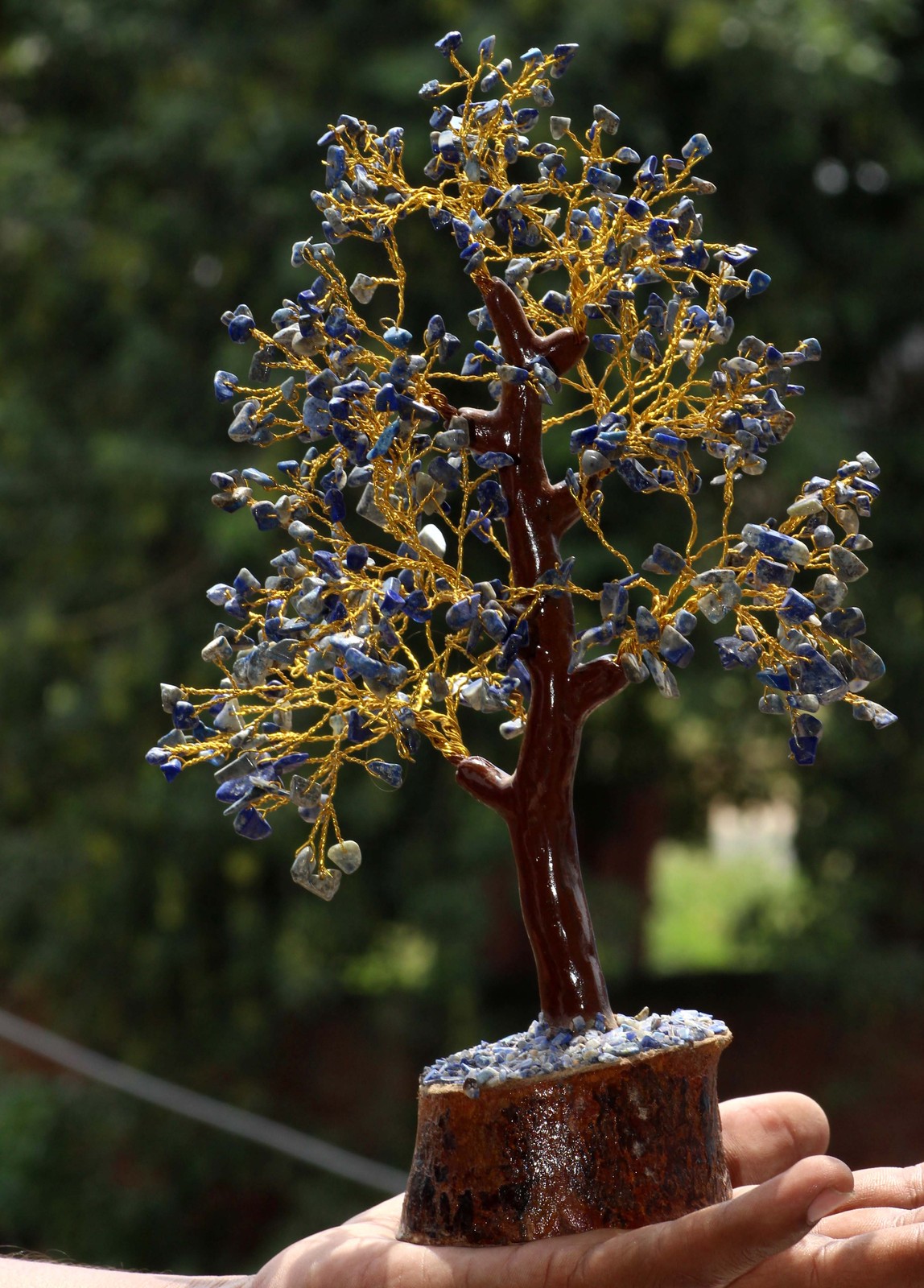 Lapis Lazuli 300+ Gemstones Golden Branches Bonsai Money Tree Decor 10.5″ JW