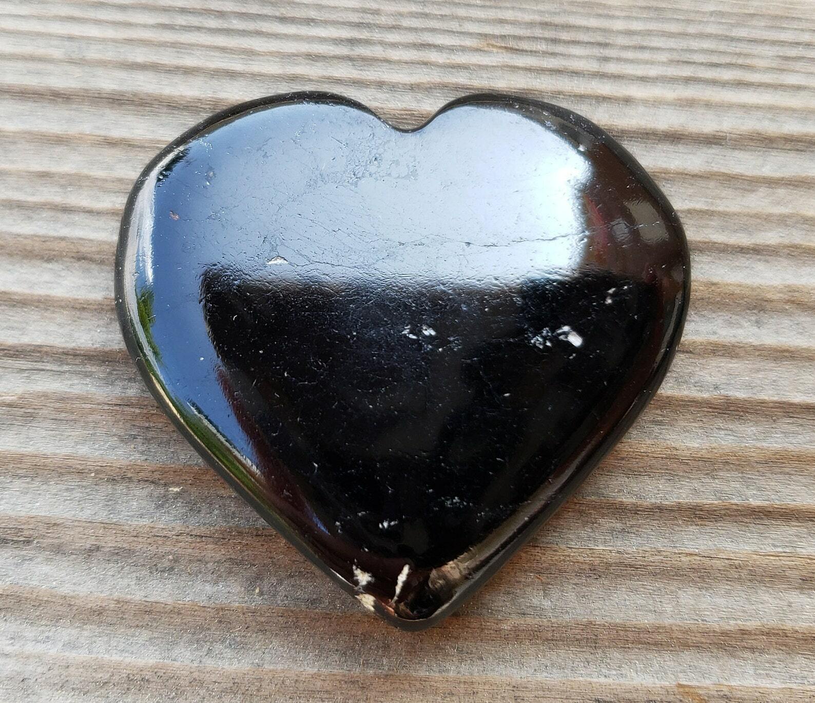 NATURAL BLACK TOURMALINE GEMSTONE PUFFY HEART 30-35mm