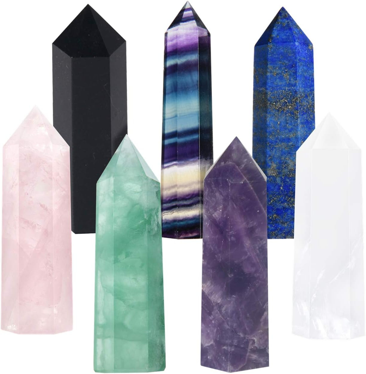 7 PCS Healing Crystal Wands | 2″ Amethyst, Rose Quartz,Clear Quartz,Black Obsidi