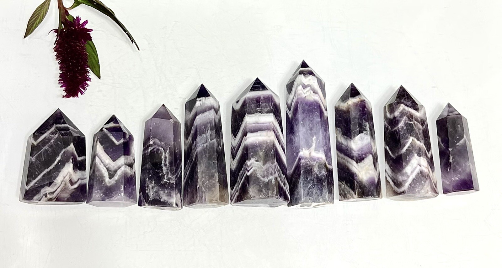 Wholesale Lot 1 Lb Natural Dream Chevron Amethyst Obelisk Tower Point Crystal