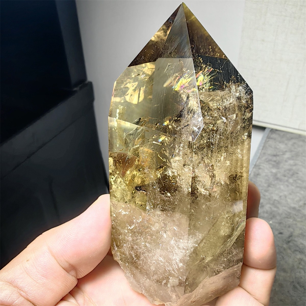 390g Natural rainbow Citrine crystal Obelisk wand point healing specimen L37