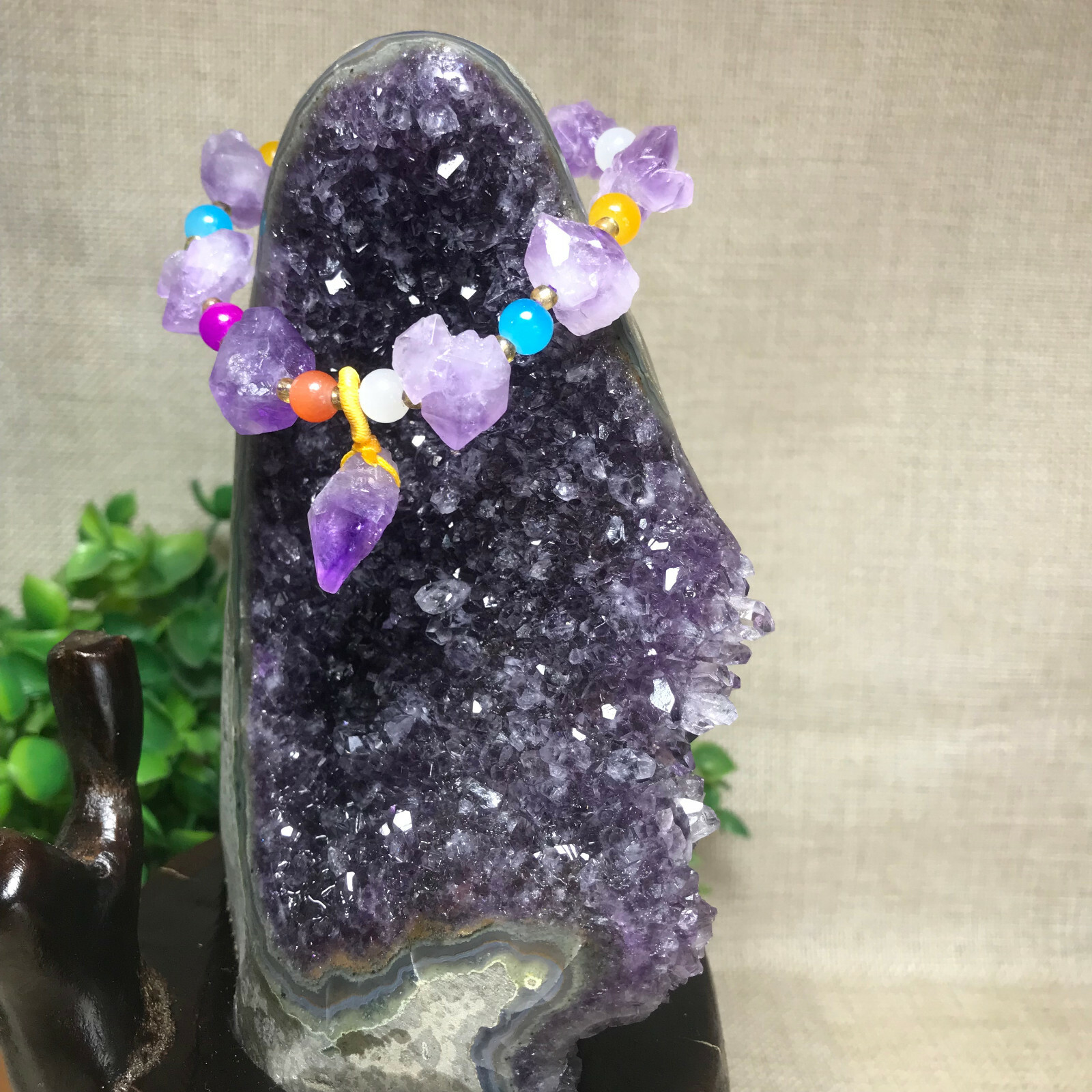 Natural Uruguay Deep Purple Crystal Quartz Amethyst Geode Clusters +Stand 1548g