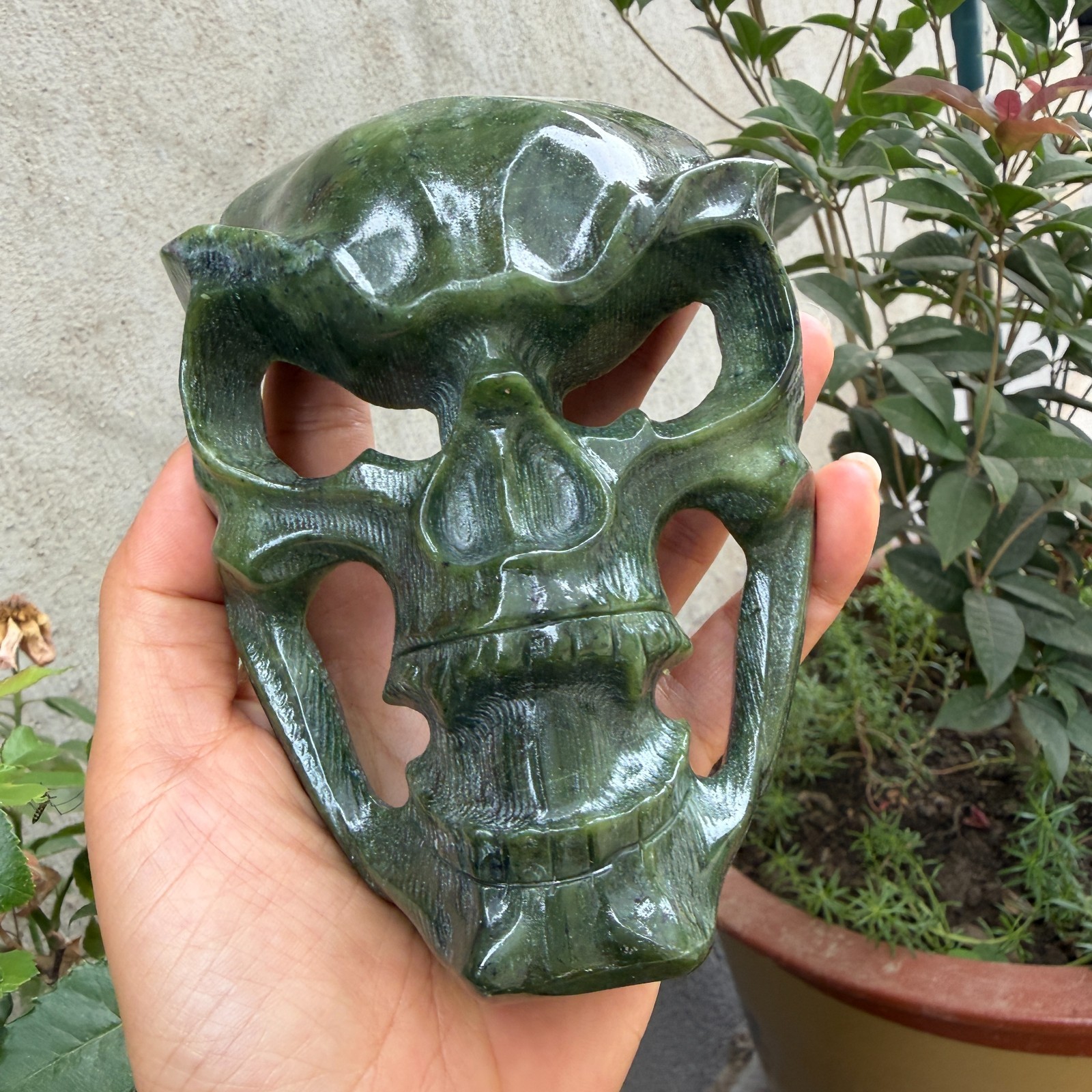 400g Natural ophiolite Quartz Carved skull Crystal Reiki energy Decor gift