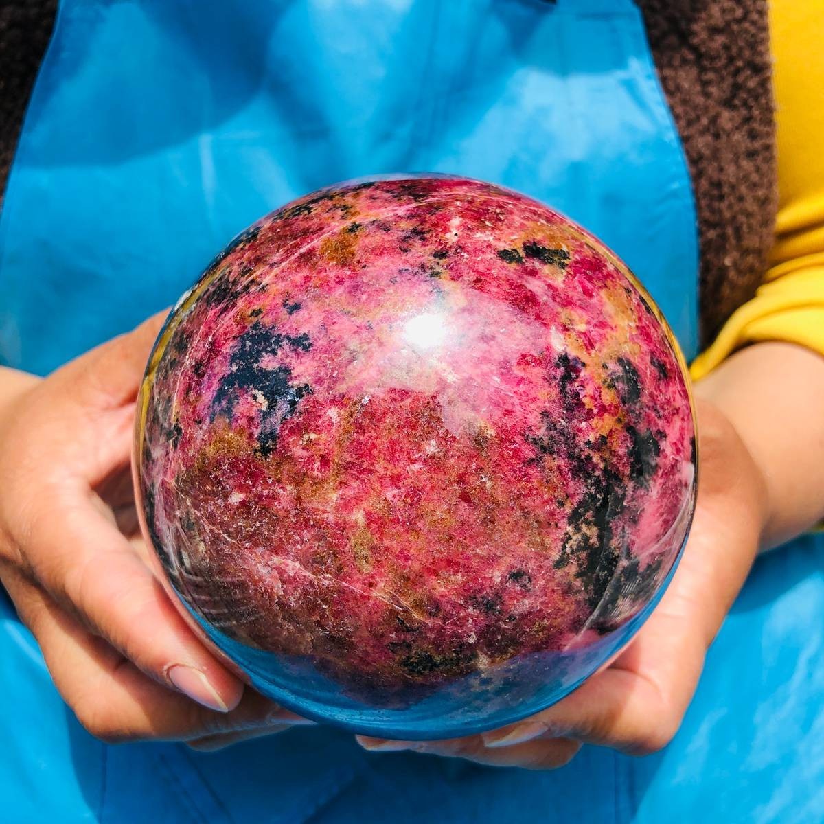 5.85 LB Natural Rhodonite Crystal Sphere Pink Black Healing Gem Stone 4774