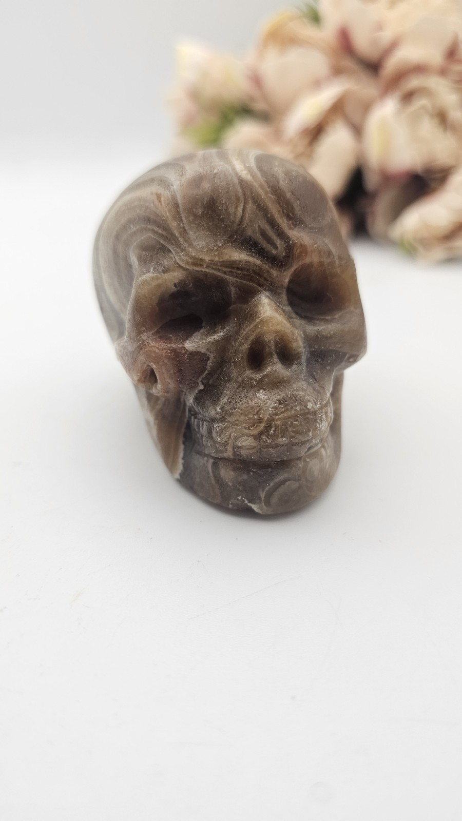 Chocolate Calcite crystal skull Carving 6.5cm 231g