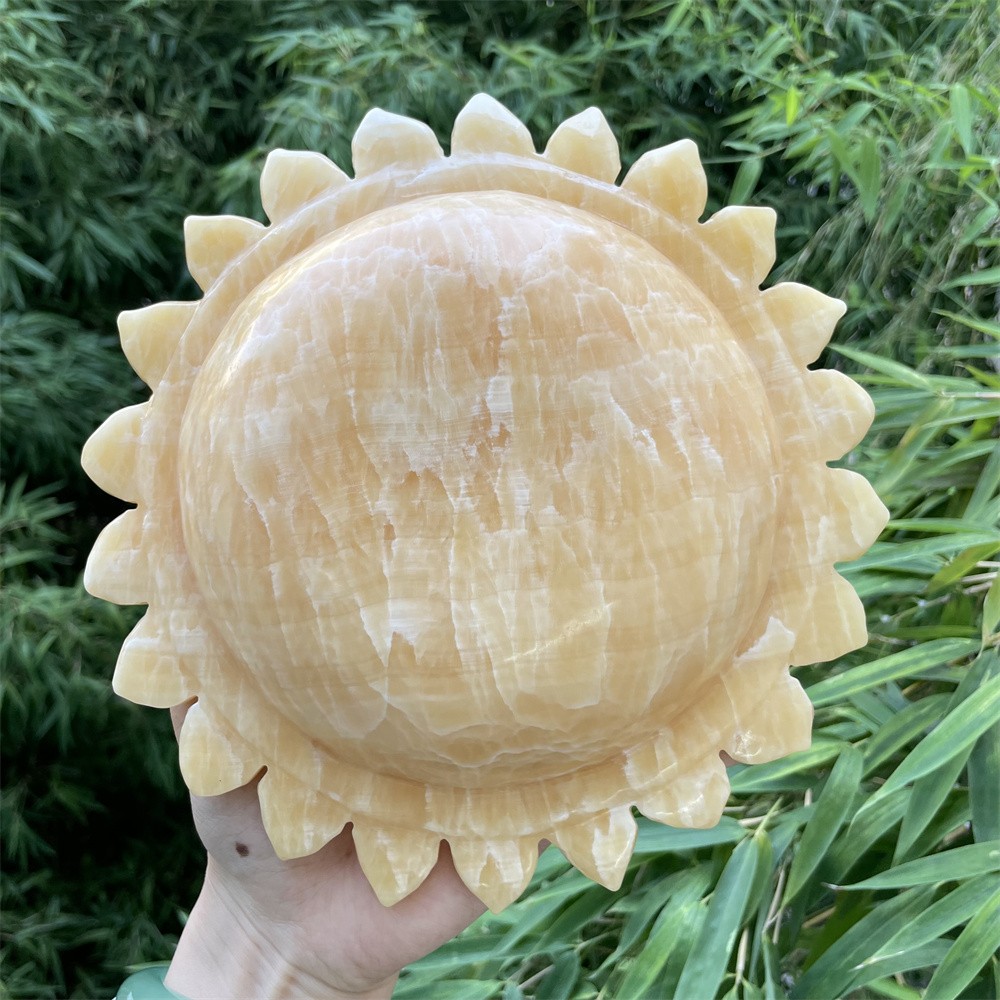 3.7LB 7.2″ Natural Yellow Calcite Sun Carved Crystal Quartz Energy Gift
