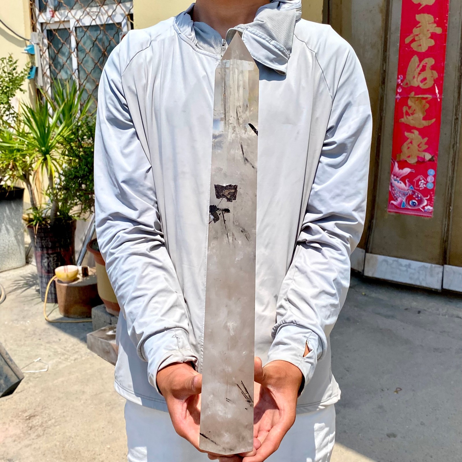 7.4LB Natural black hair crystal, white crystal pillar, quartz crystal