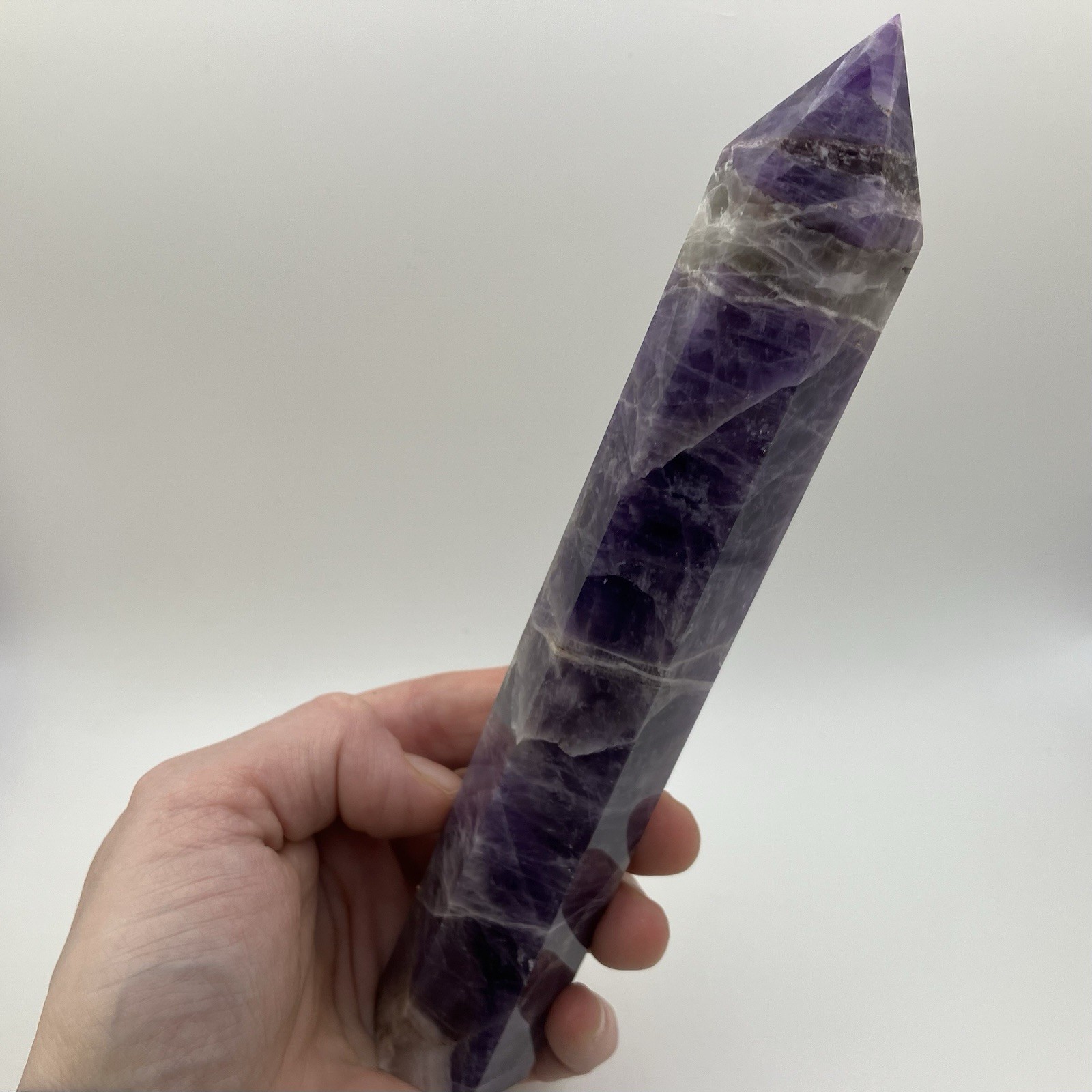 181mm XL .53 LB Brazil Amethyst Quartz Crystal Tower Gemstone Pillar Point, 240g