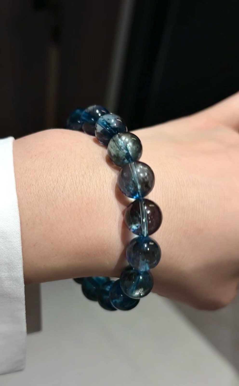 11mm Natural aquamarine quartz Beaded Gemstone Stretch Bracelet