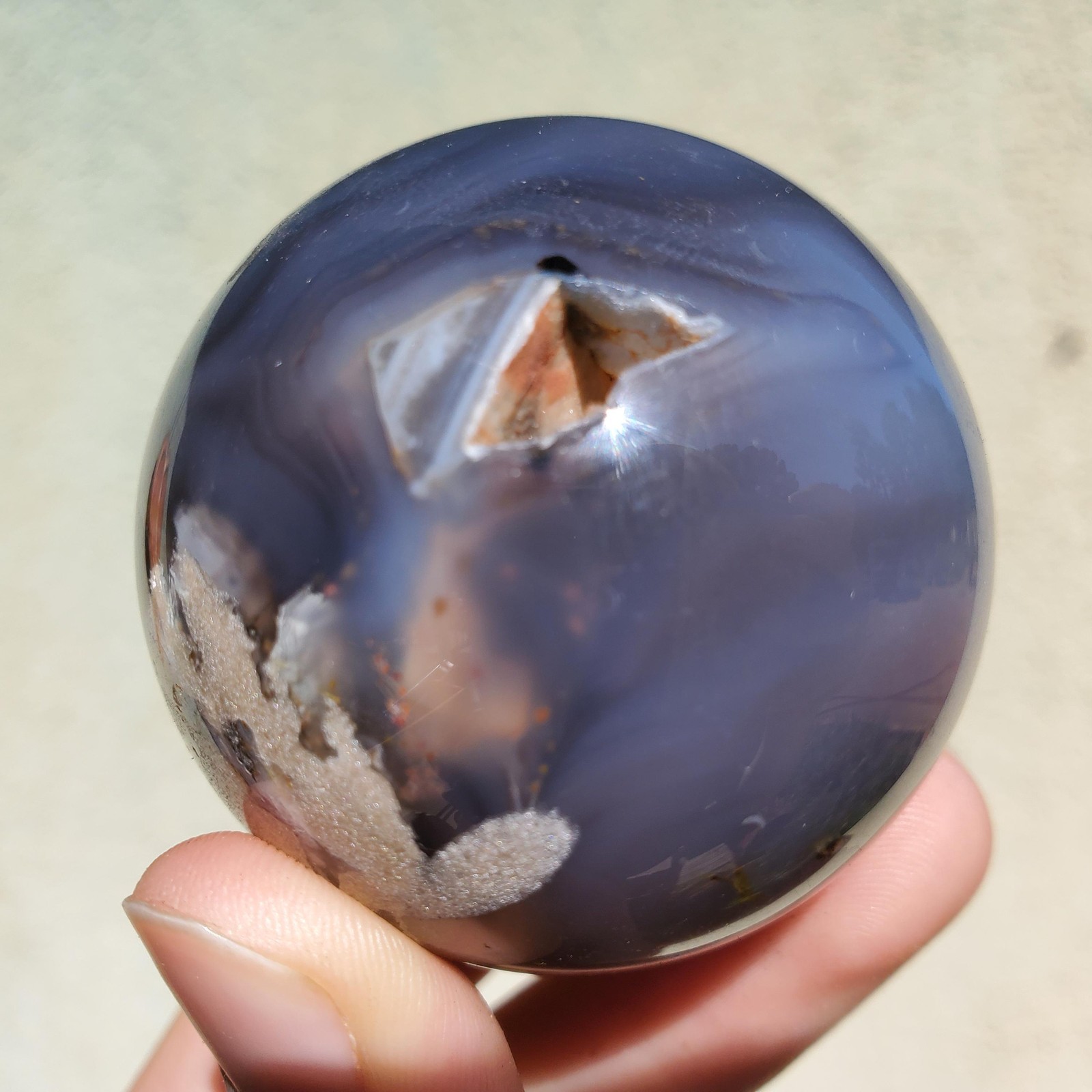 Dark Blue Flower Agate w/ Transparency Sphere | A Grade | 162 grams
