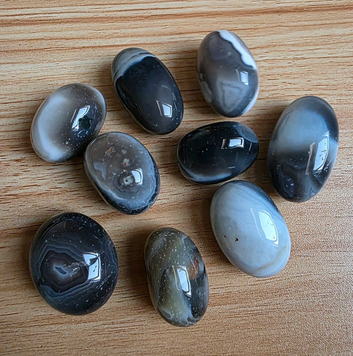 9 Botswana Agate Tumbles, Banded Crystal Tumblestones