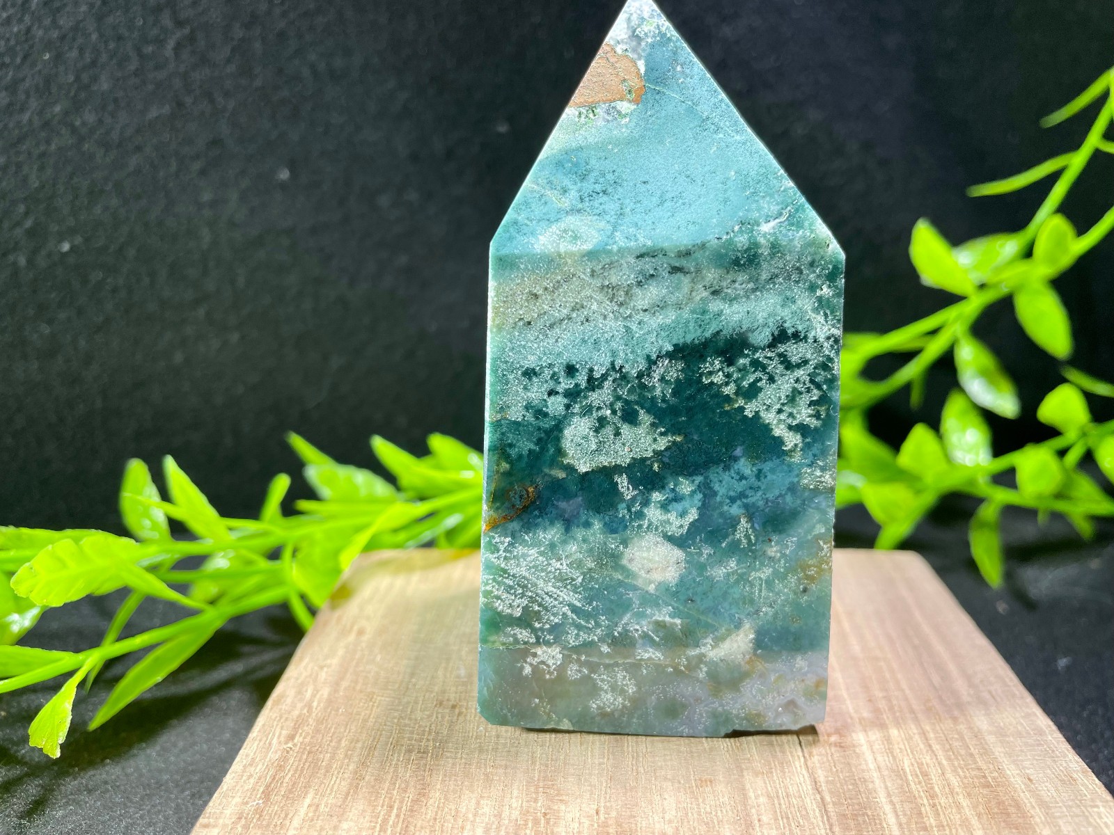 253g Natural Aquatic Plants Agate Crystal obelisk Moss agate wand Energy Heal