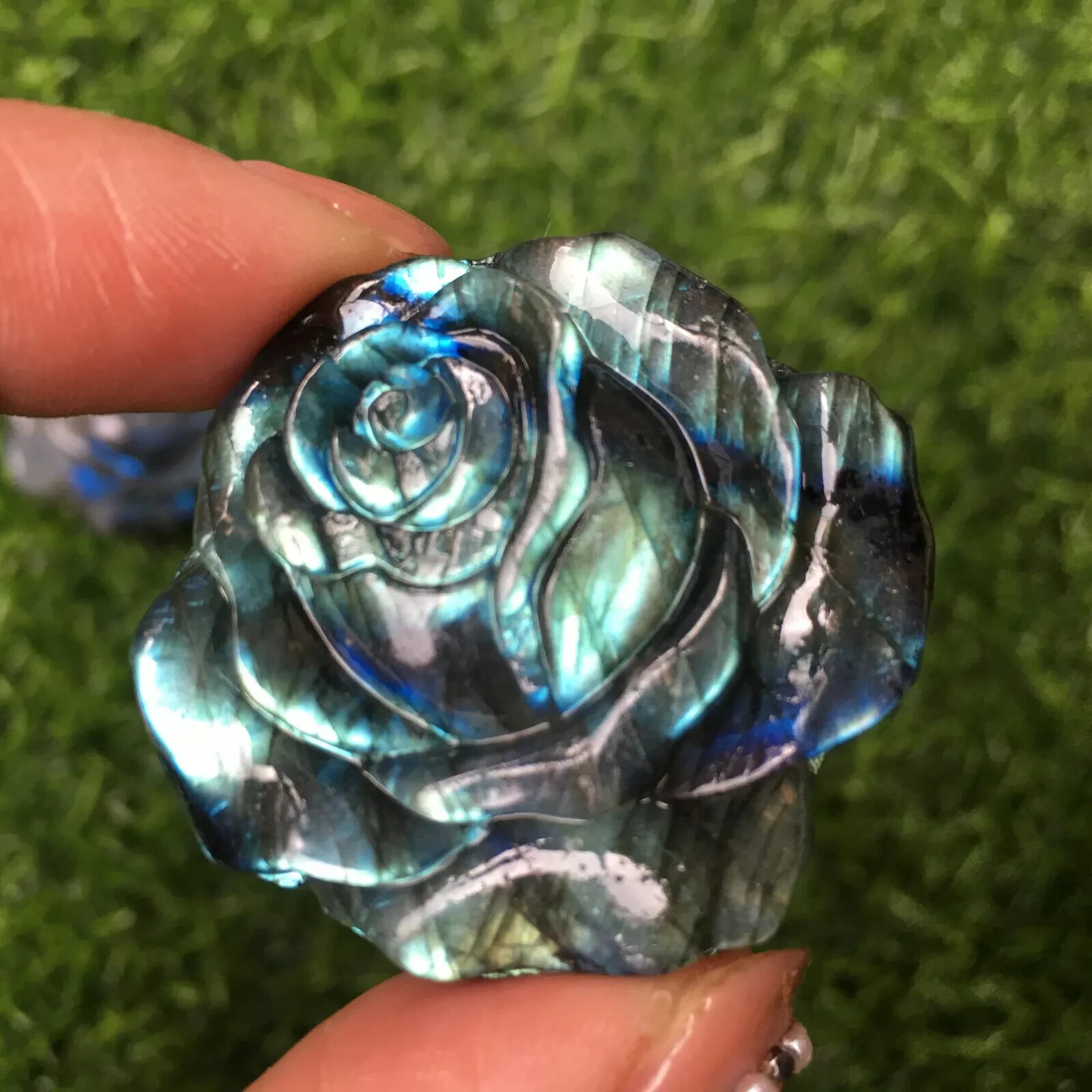 Natural Labradorite Handmade rose flower skull Quartz Crystal Healing gift 1pc