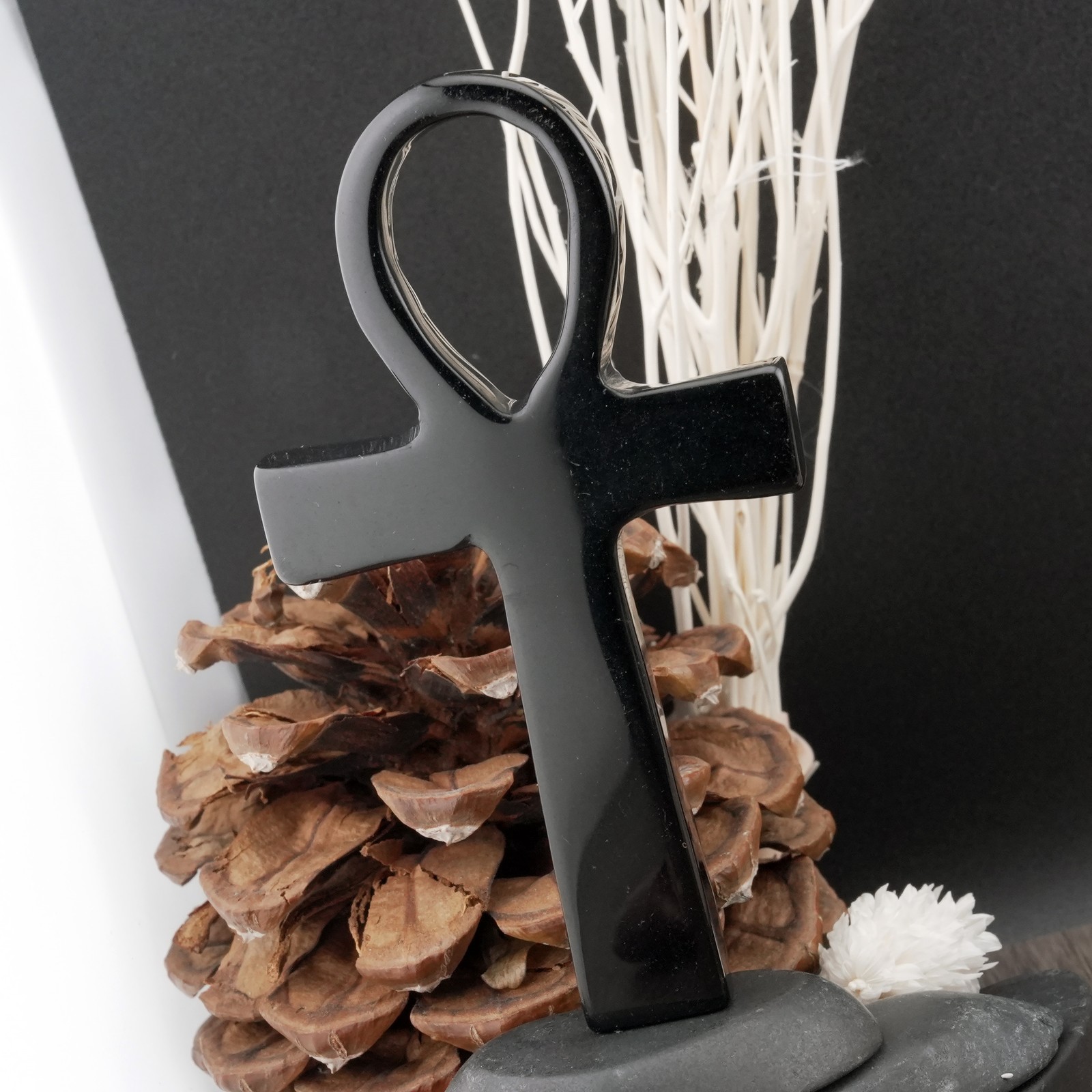 Obsidian Ankh Spiritual Protection Crystal Gift Black Stone Energy Altar Decor
