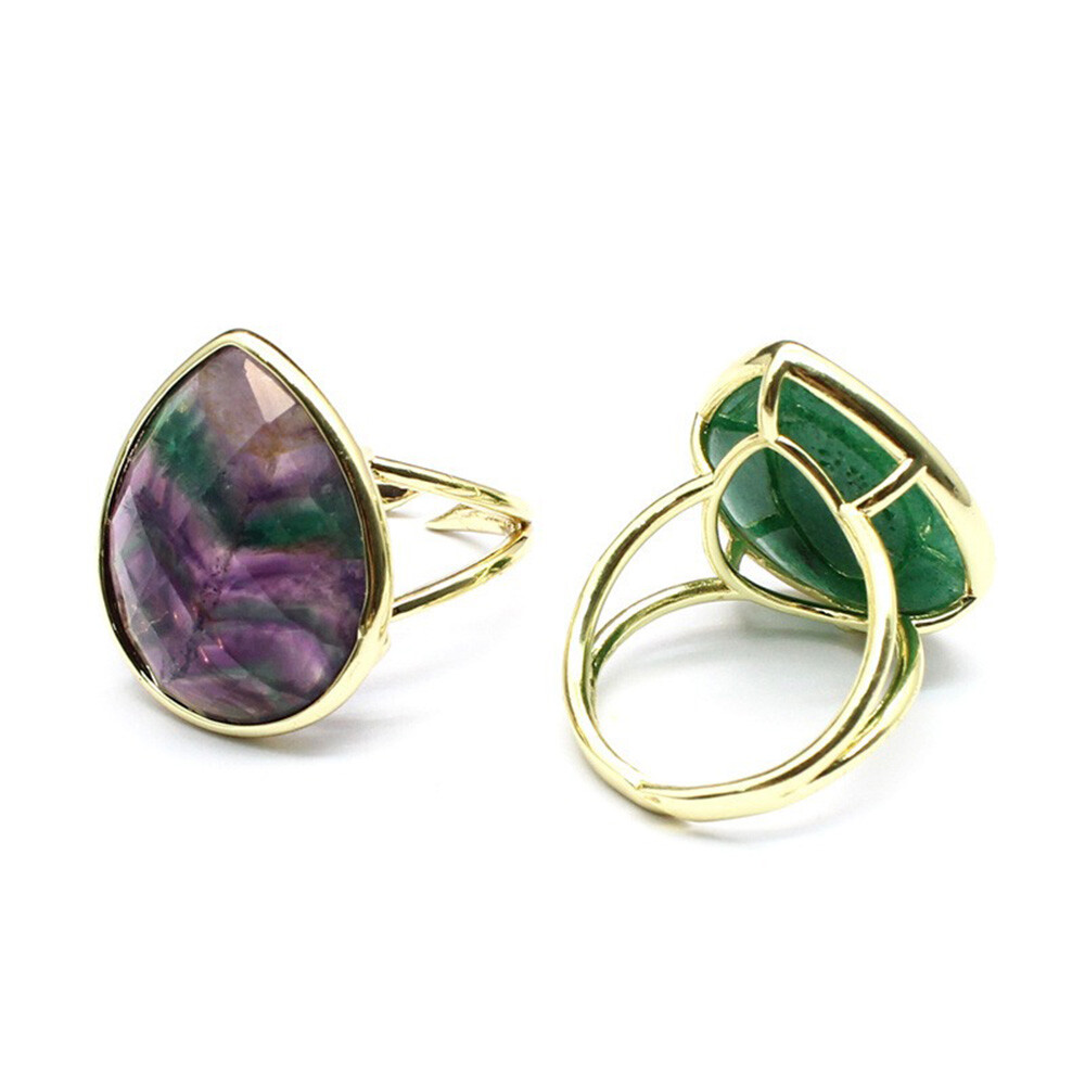 1pc Teardrop Chakra Faceted Crystal Ring Gemstone Water Drop Quartz Jewerly Gift