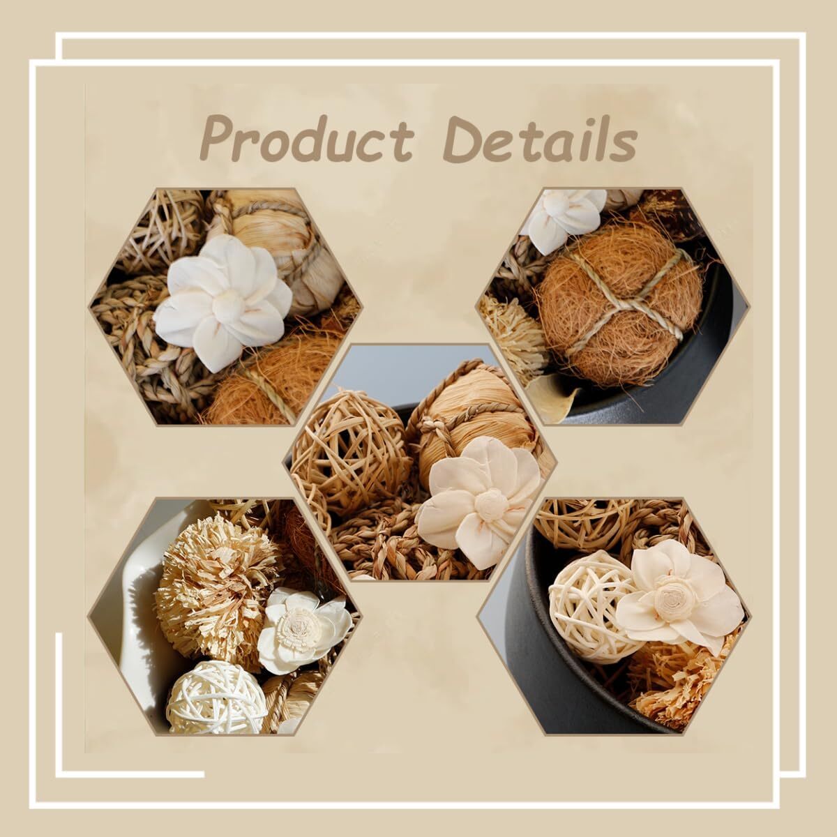 Qingbei Rina Wicker Rattan Balls Decorative, Brown Decorative for