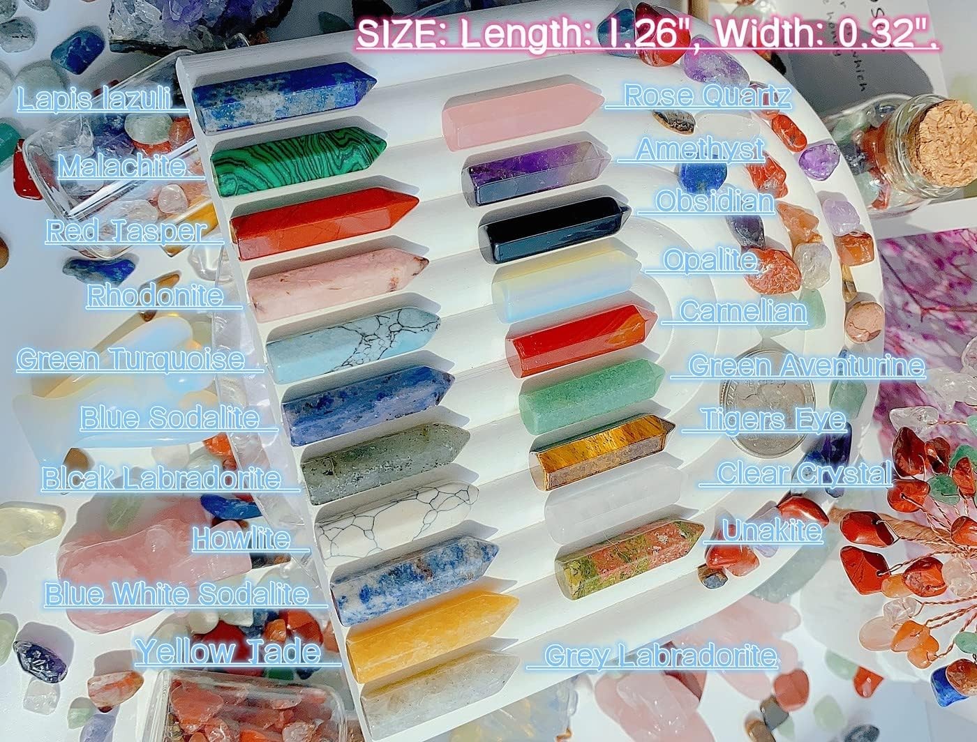 20 PCS Healing Crystals Stones Sets Wands Bulk Natural Pocket Amethyst Crystal