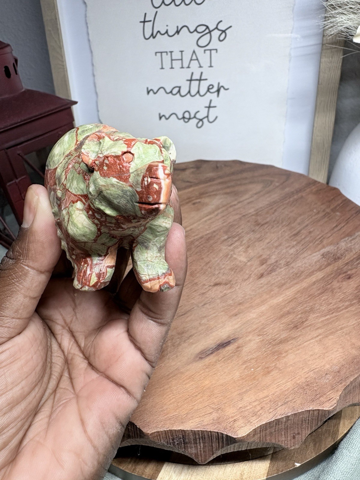 Carved Money Agate Marbled Bear