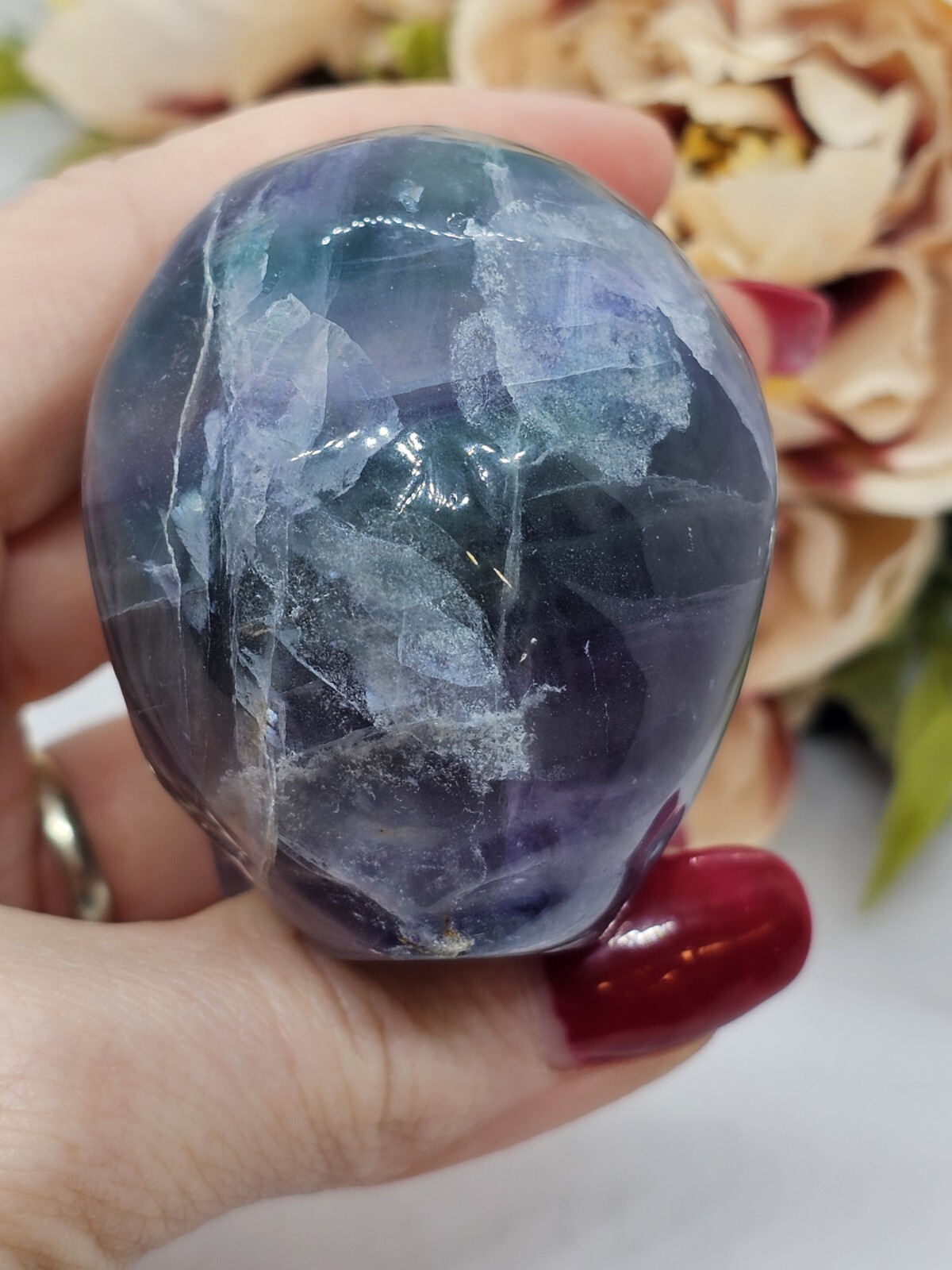 Rainbow Fluorite Skull Crystal Carving 248g Purple Green Blue 5x 6 x 4cm