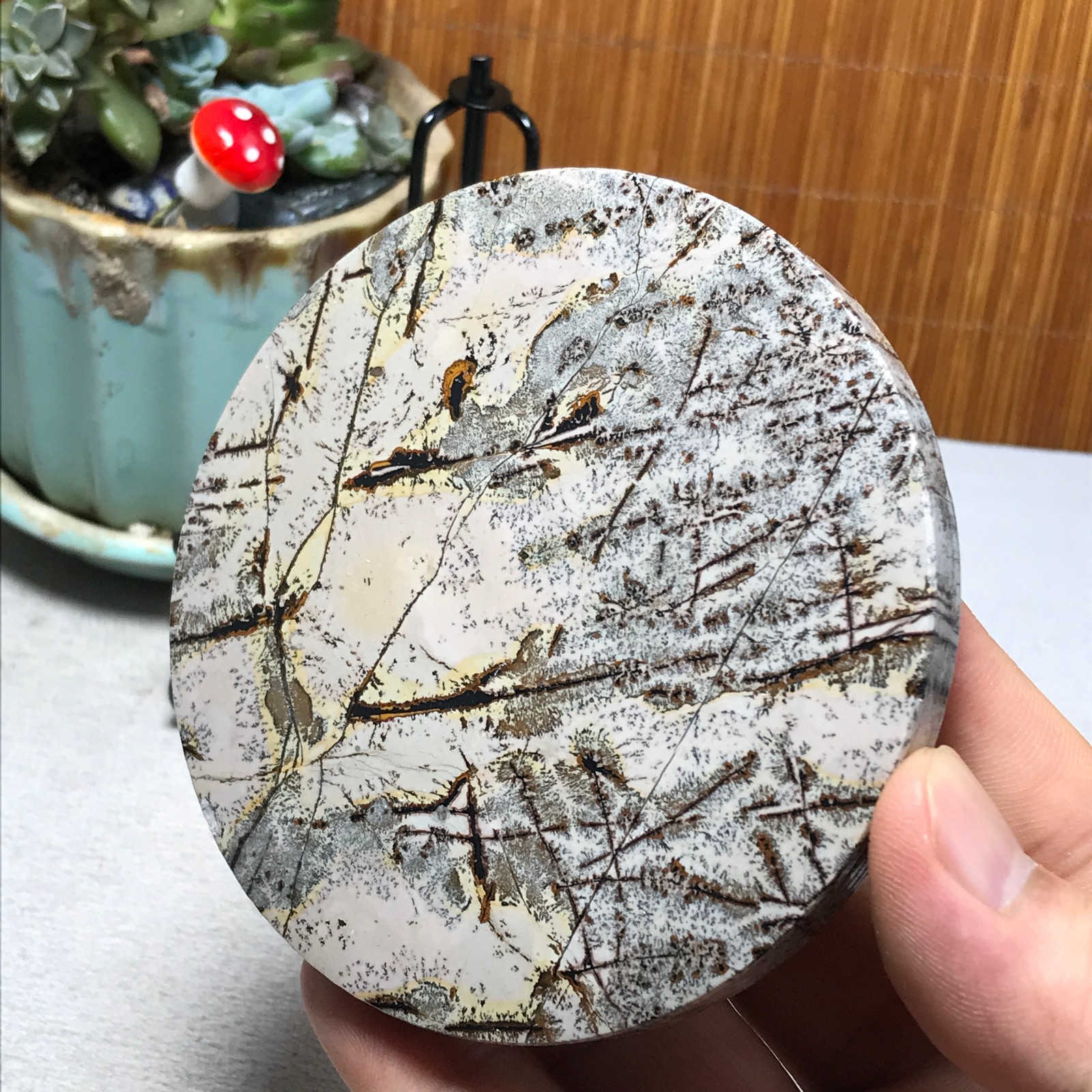 93mm Natural Chinese painting stone crystal ornaments for home decoration A6485
