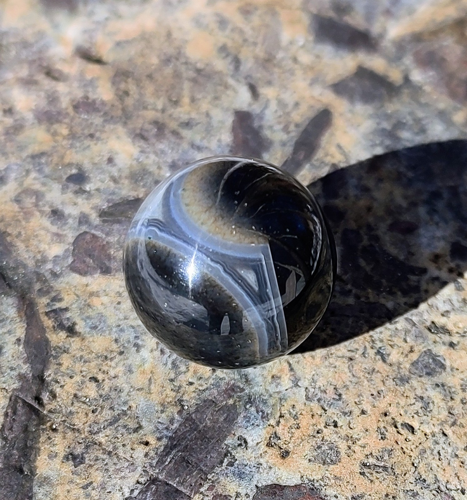 Agate Marble Sphere, Black /White 20mm Madagascar Crystal Agate Marble