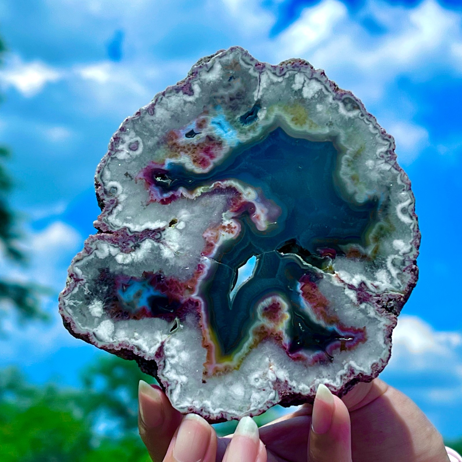 241G Natural Colorful Lace Agate Geode Slice Extra Large Gem From Argentina